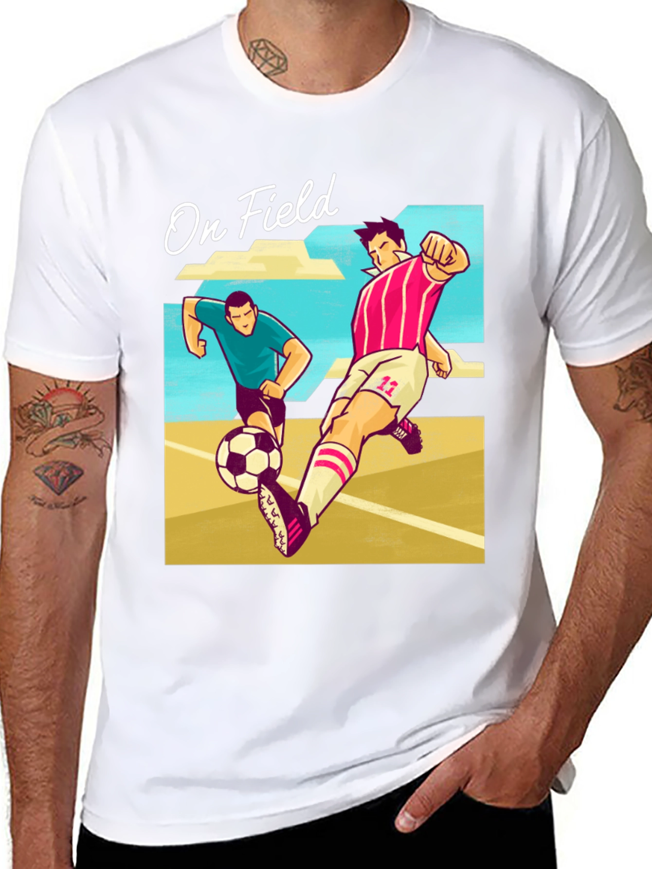 Black On Field Graphic T-Shirt | Soccer Players Cartoon Print view 8