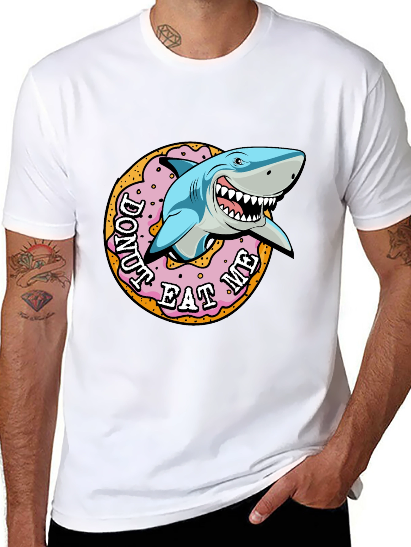 Black Donut Eat Me Shark Graphic Tee view 8