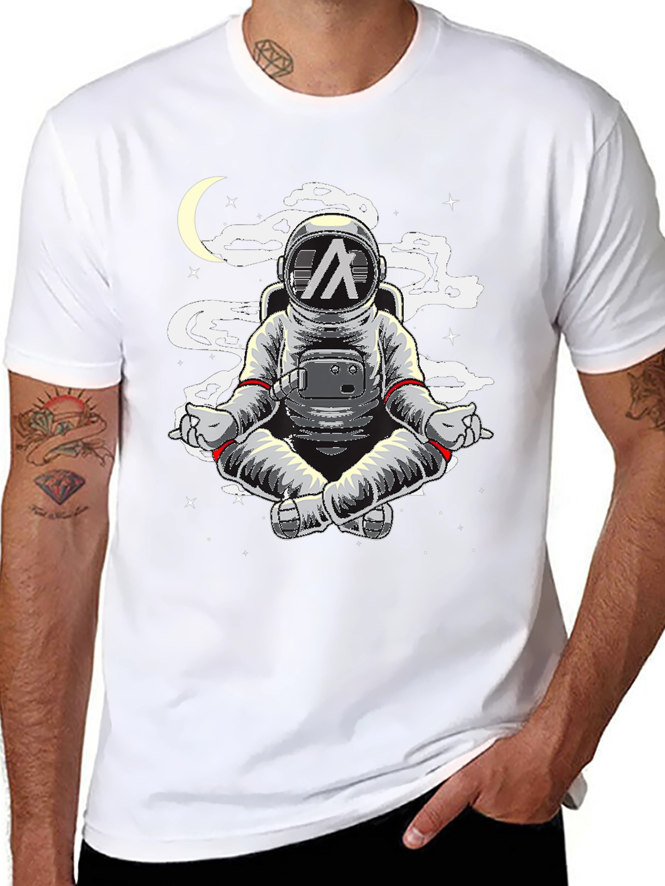 Black Astronaut Meditating T-Shirt - Space Yoga Black Tee view 8
