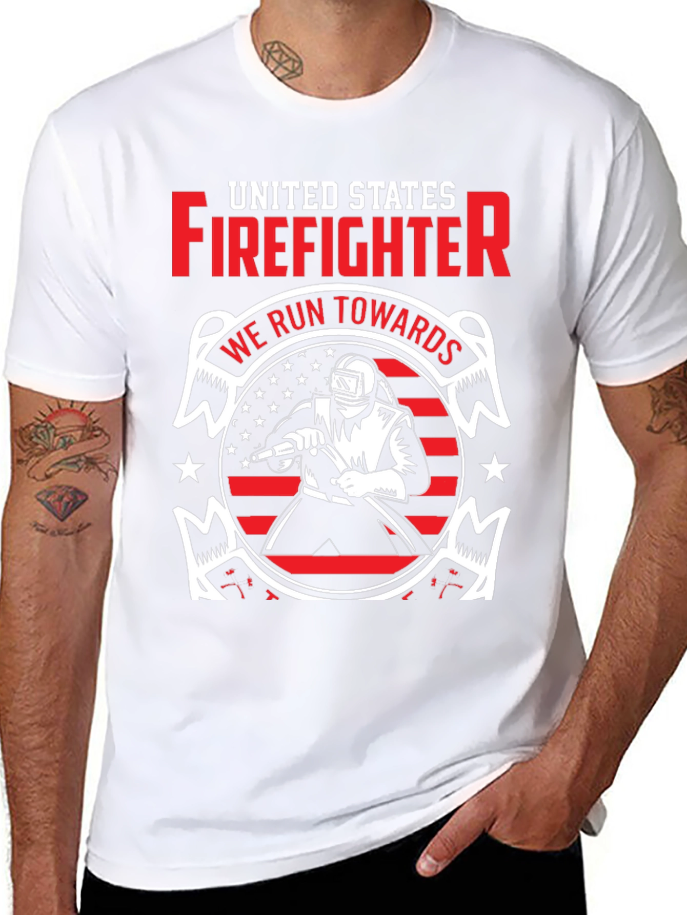 Black United States Firefighter Graphic T-Shirt view 8