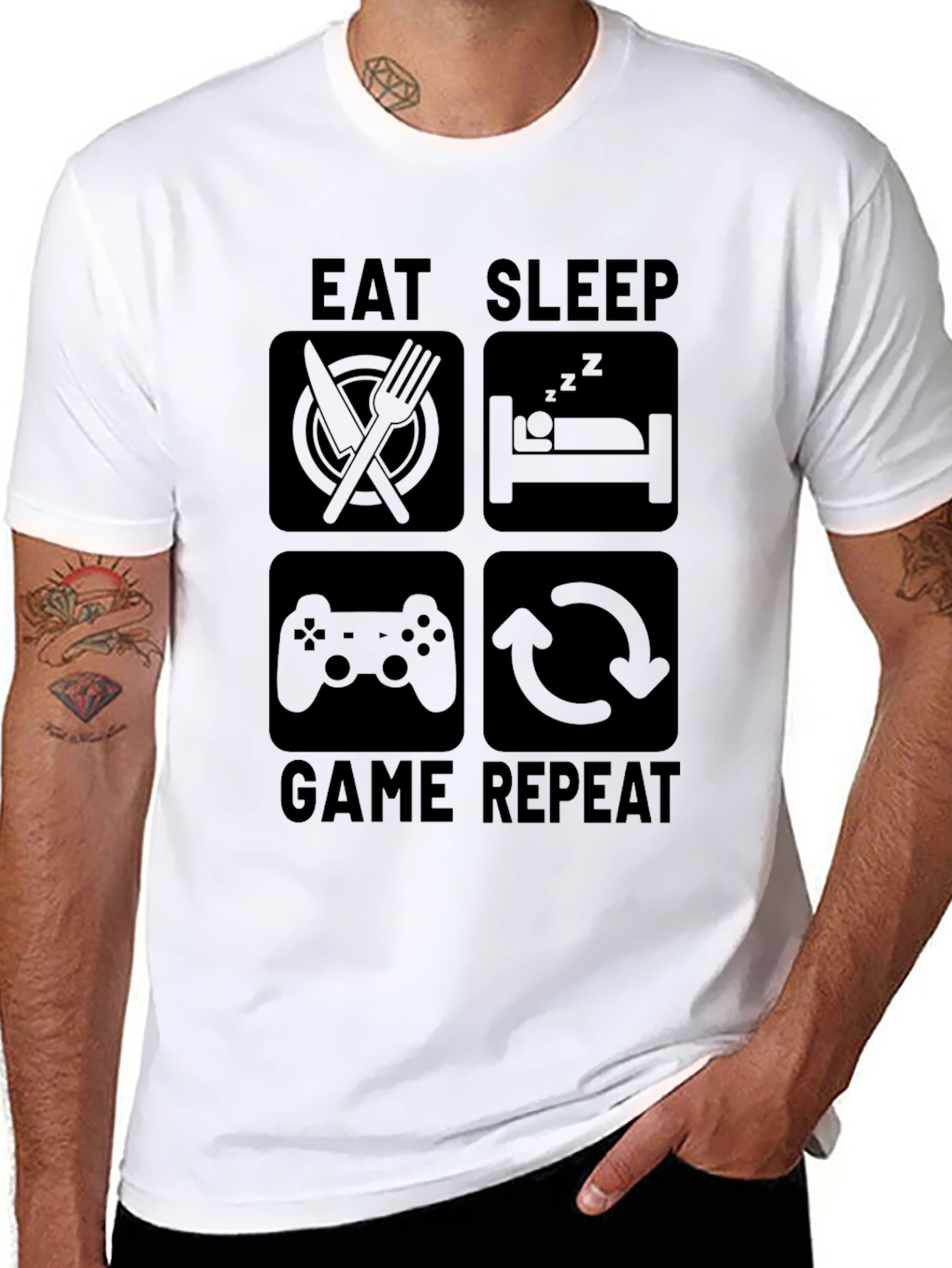 Black Eat Sleep Game Repeat - Gamer T-Shirt view 8