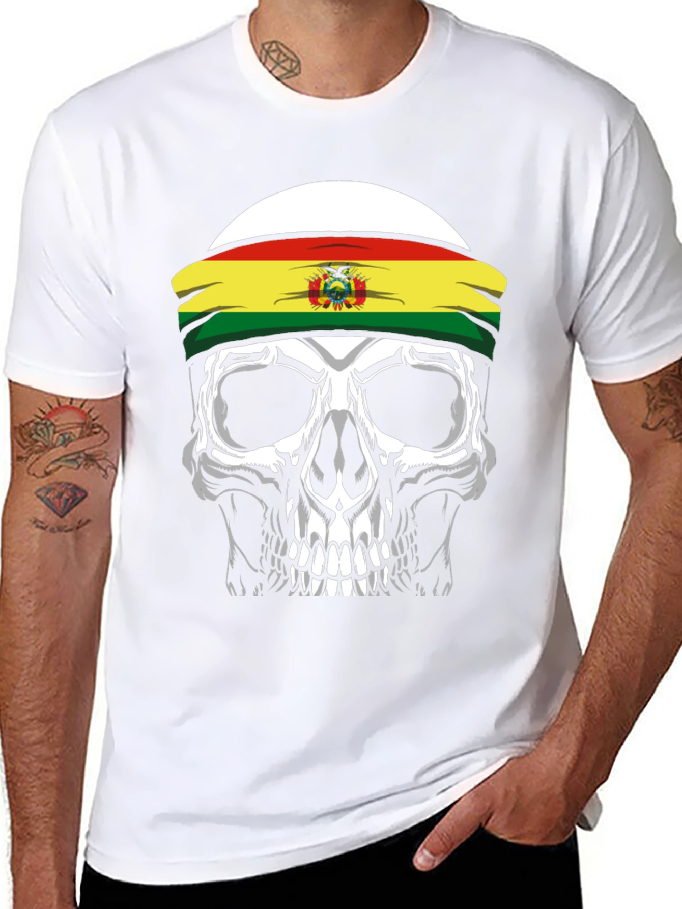 Skull T-Shirt with Bolivian Flag Headband - 8