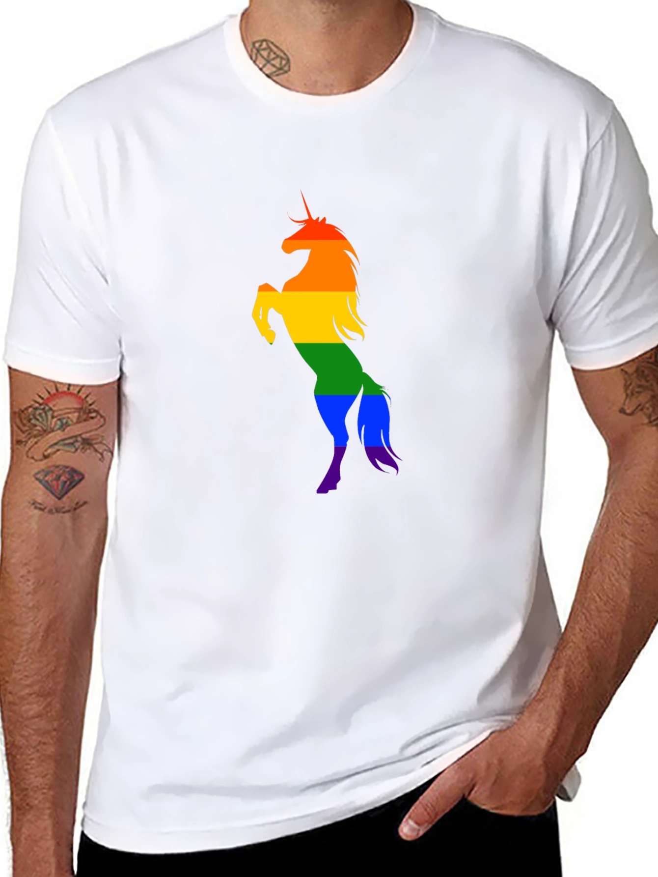 Black Rainbow Unicorn Graphic Tee - Black Cotton Shirt view 8