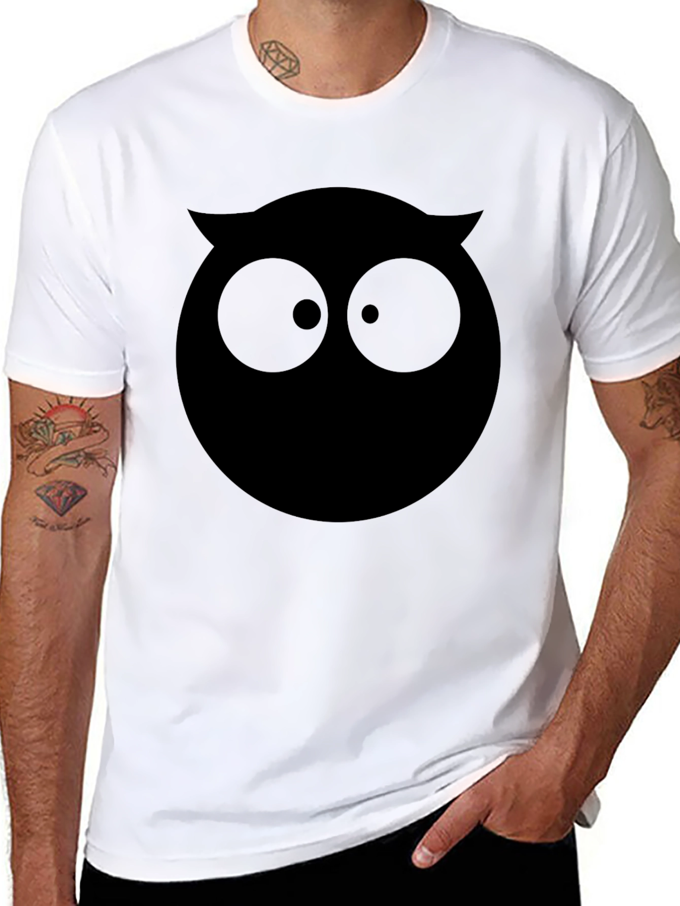 Black Black Owl Face Graphic Tee - Men's Casual T-Shirt view 8