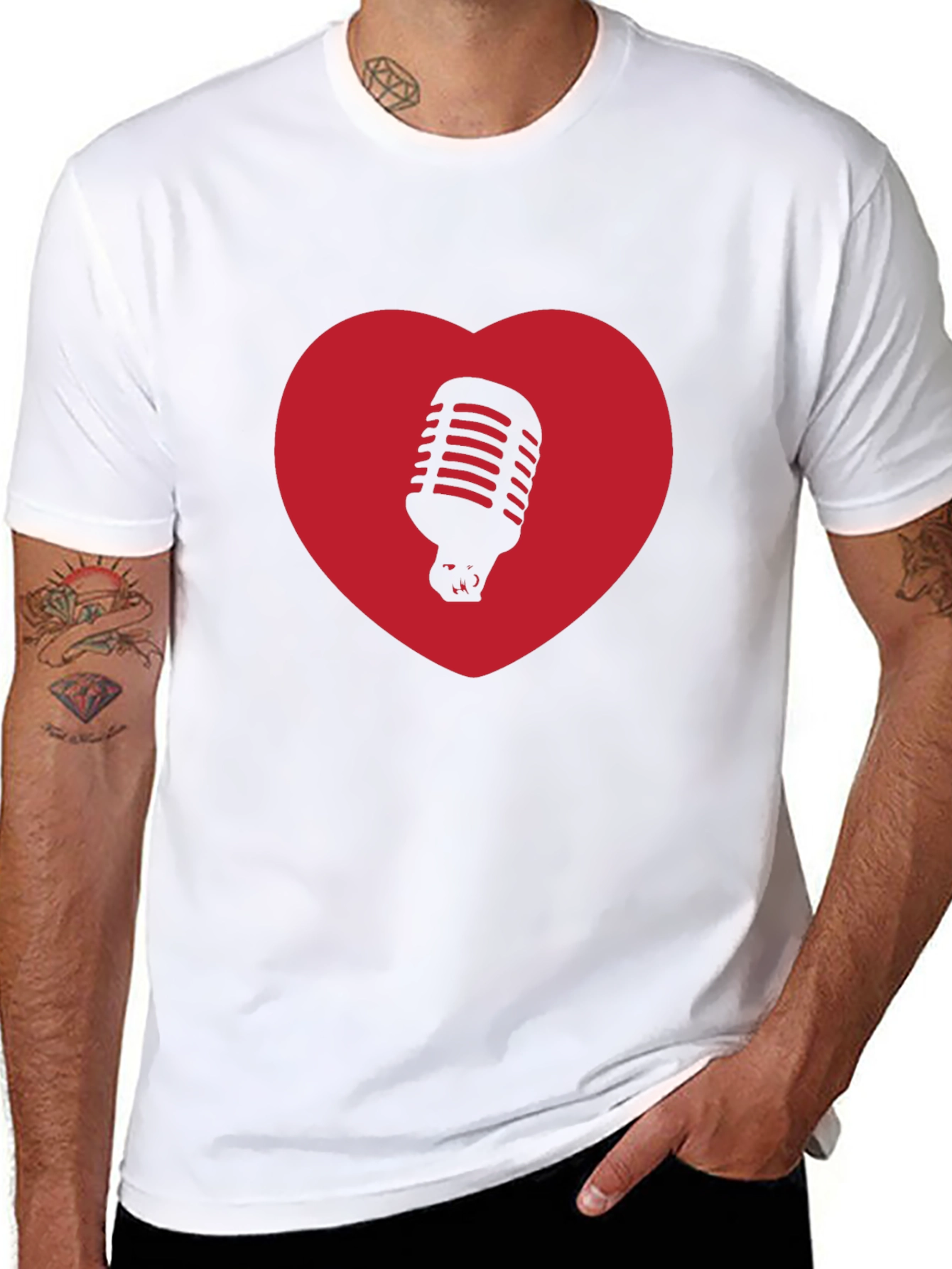 Black Retro Mic Heart T-Shirt - Music Lover Tee view 8