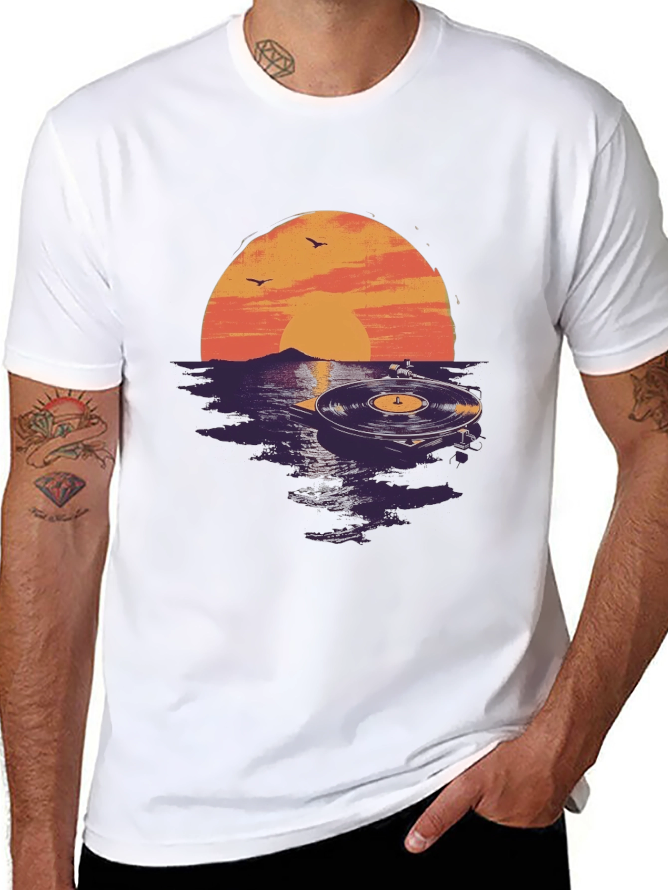 Black Sunset Vinyl Record Graphic Tee - Unique Music Lover Shirt view 8