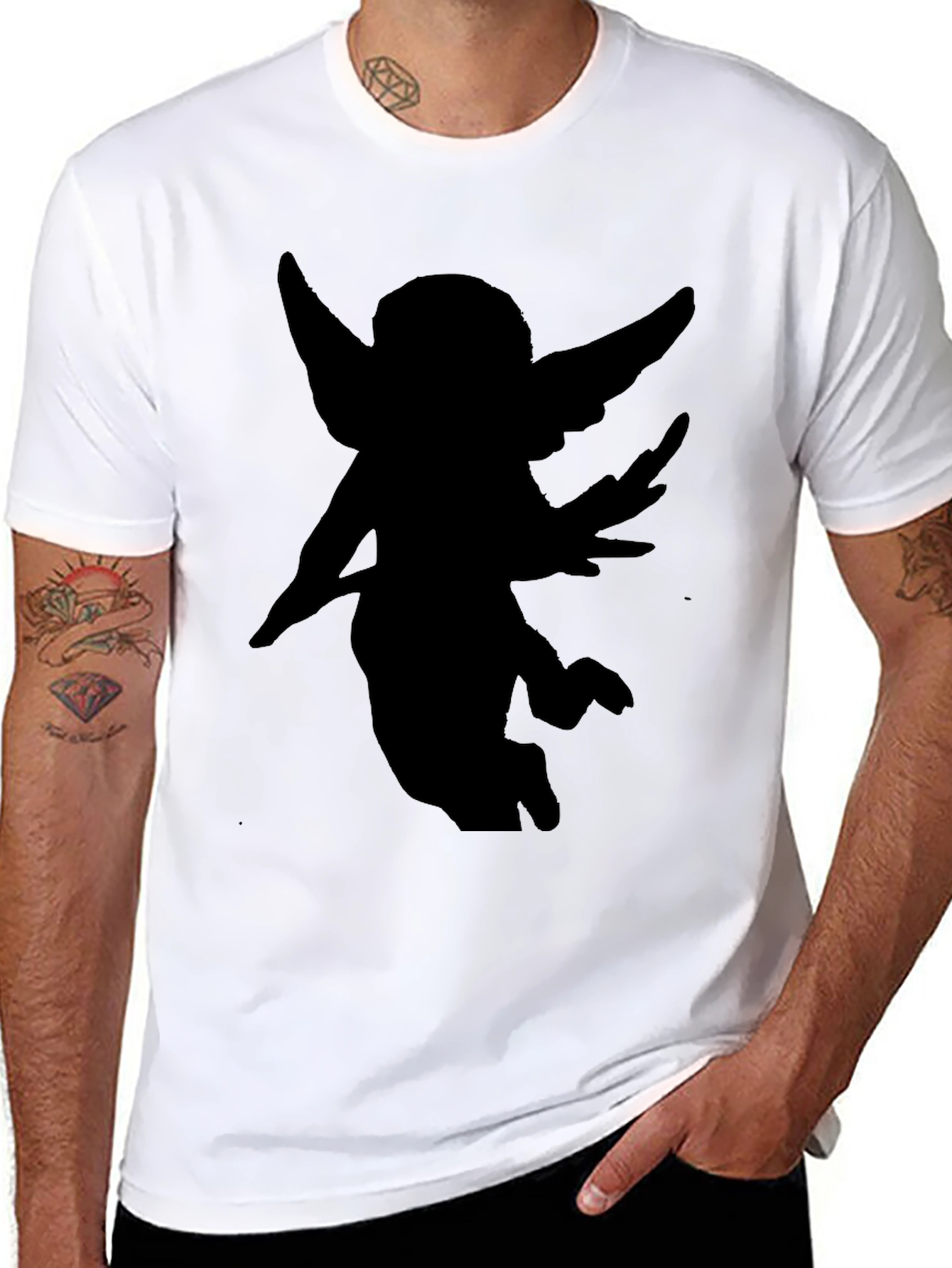 Black Angel Silhouette Black T-Shirt view 8