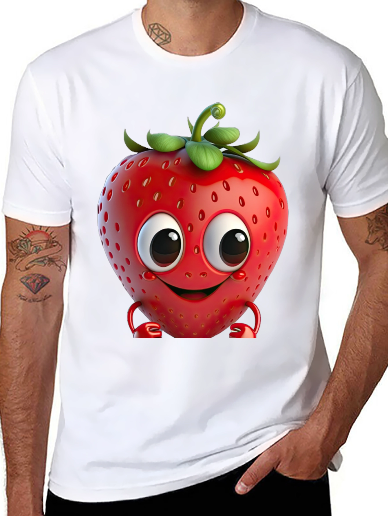 Black Cute Strawberry Character Graphic Tee - Black view 8