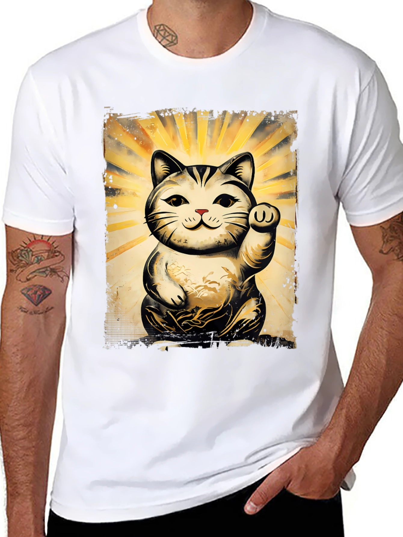 Black Lucky Cat Graphic T-Shirt - Unisex Soft Cotton Tee view 8