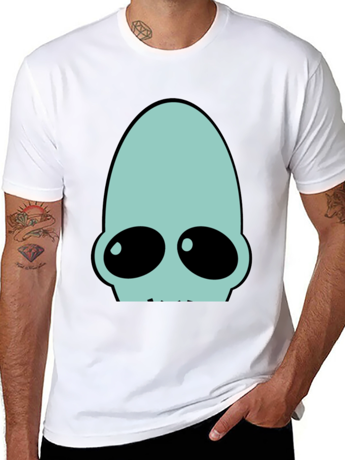 Black Futuristic Alien Head Graphic Tee - Black view 8