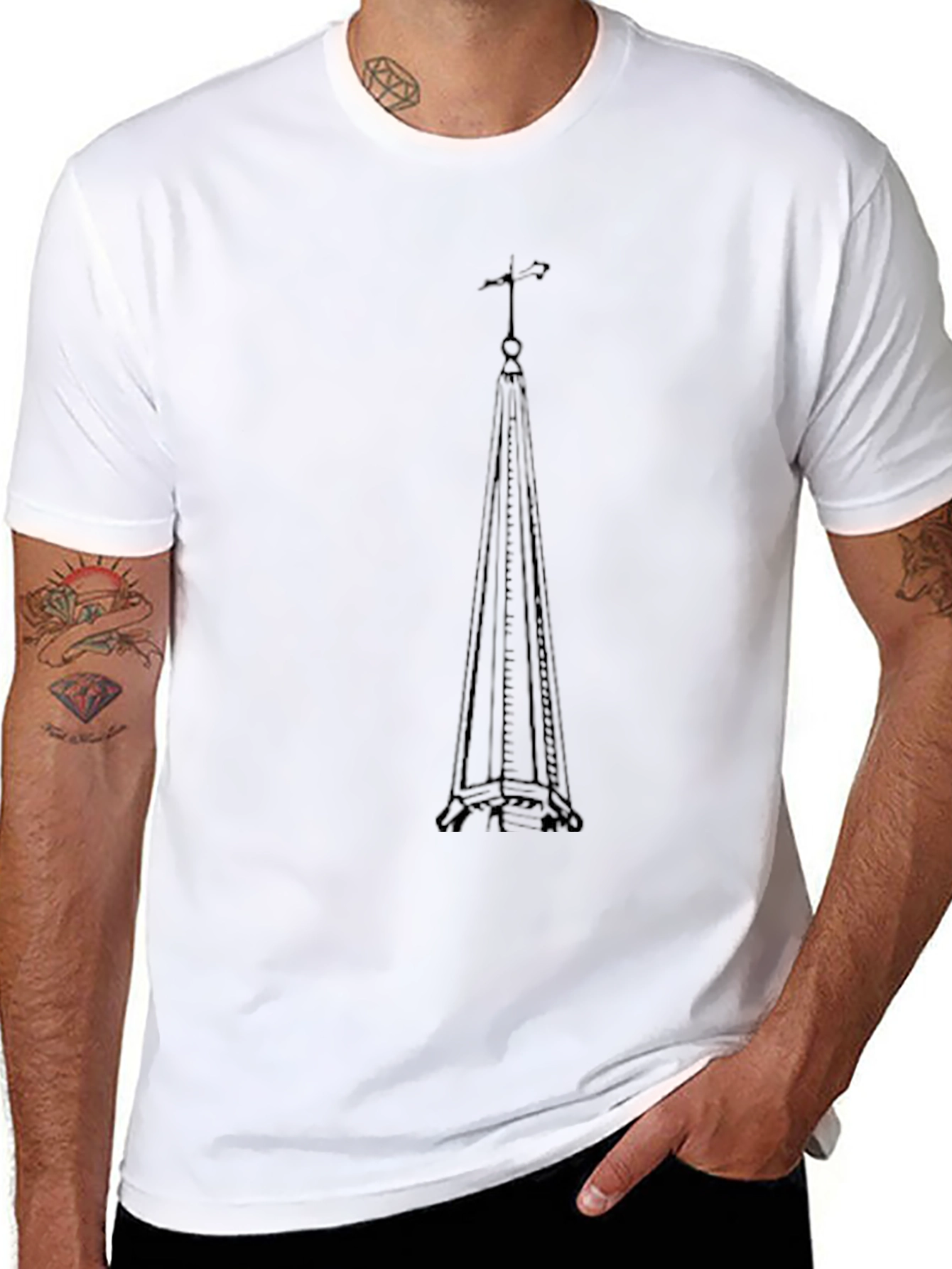 Black Eiffel Tower Silhouette Graphic Tee - Black Cotton Blend view 8