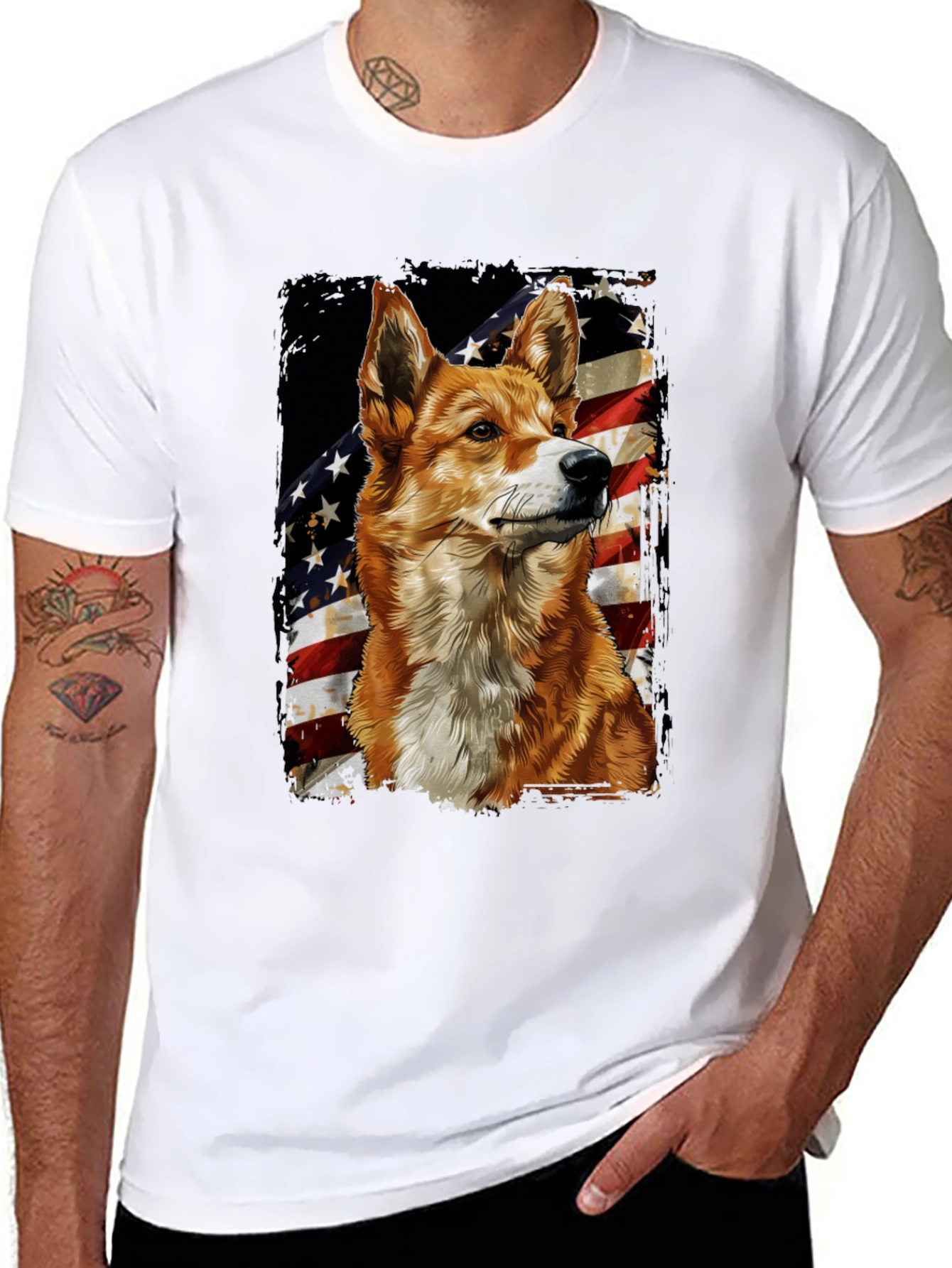 Black Patriotic Dog Graphic Tee - American Flag Design view 8