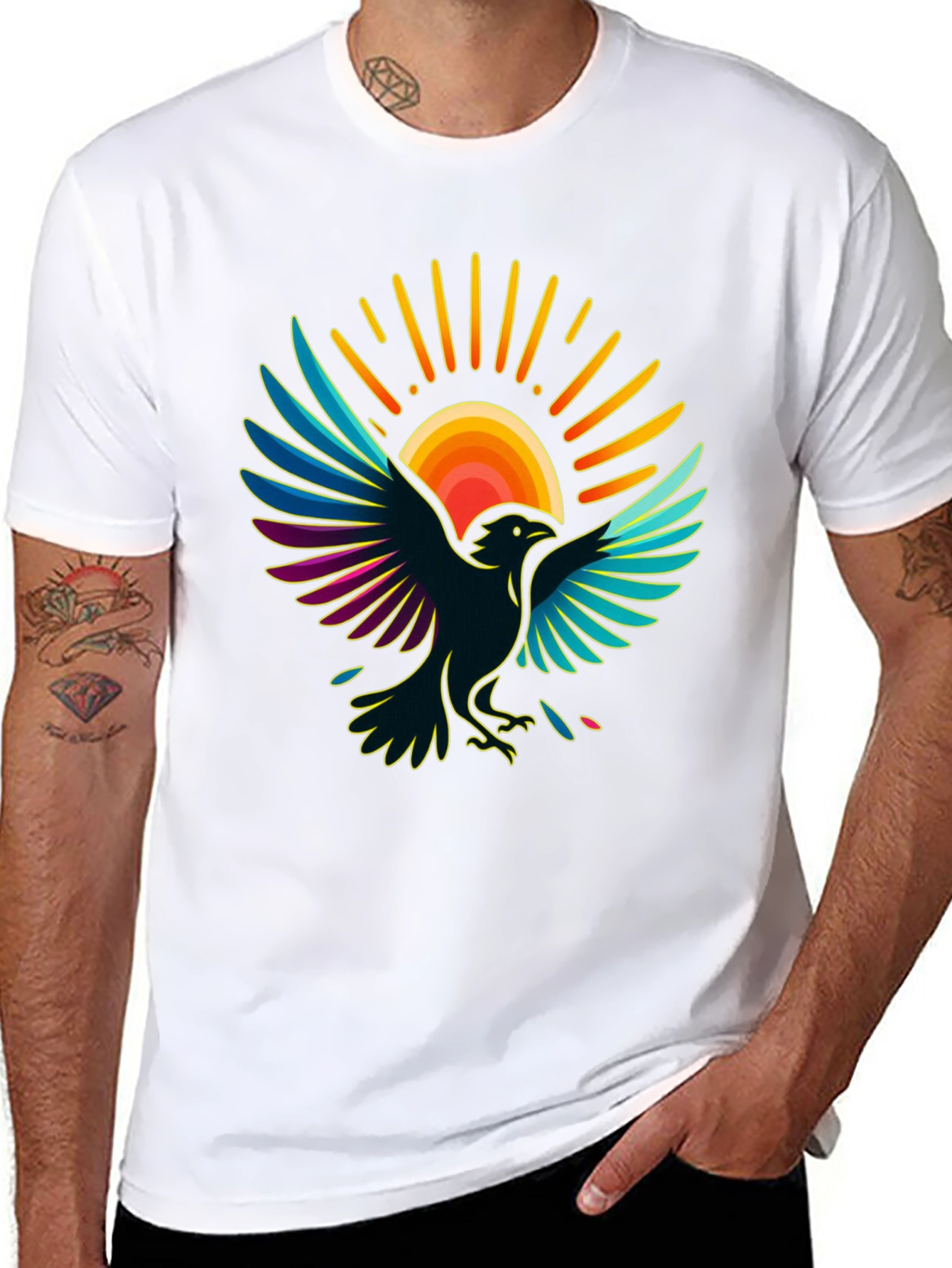 Black Raven Sun T-Shirt - Artistic Graphic Tee view 8