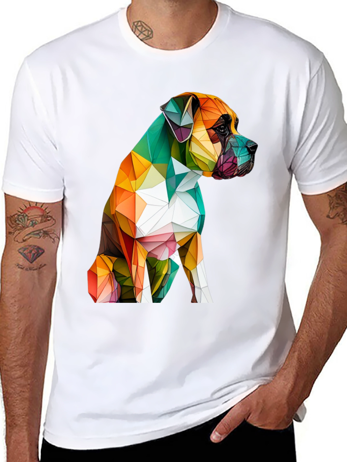 Black Geometric Dog Graphic Tee - Modern Art Shirt view 8