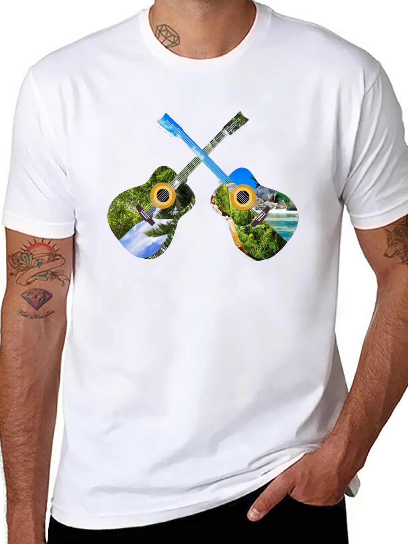 Black Tropical Guitar T-Shirt - Island Vibes view 8