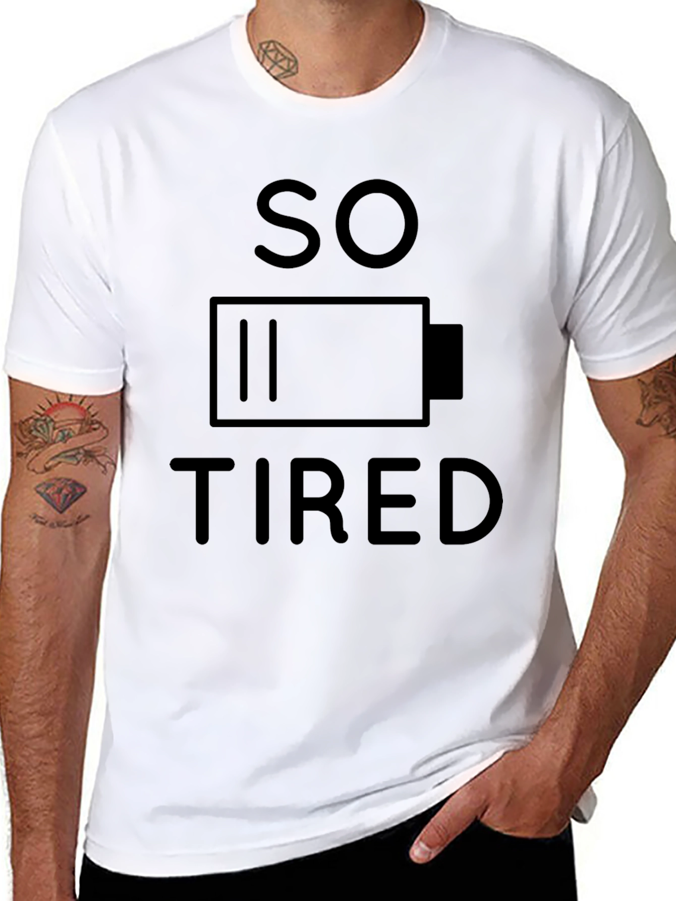 Black So Tired Black Graphic T-Shirt Low Battery Funny Mens Tee view 8