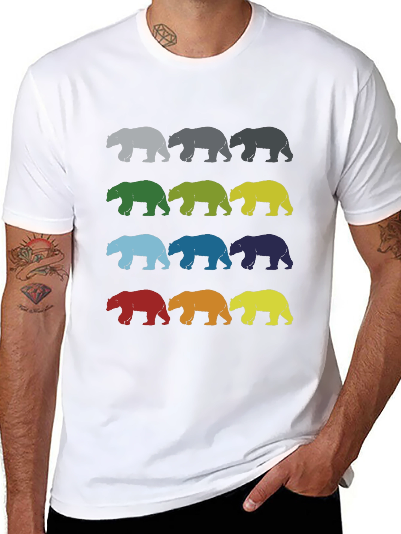 Black Colorful Bear Graphic T-Shirt - Novelty Design view 8