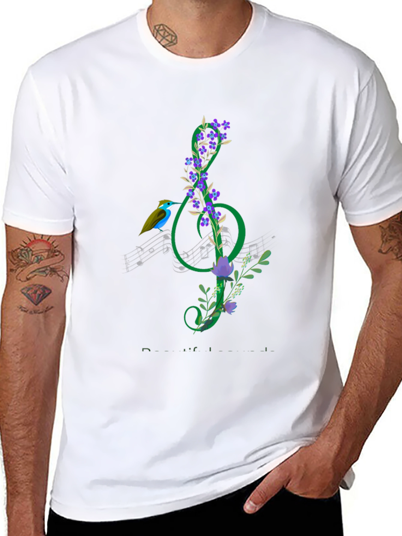 Black Floral Treble Clef T-Shirt - Music Lover Gift view 8