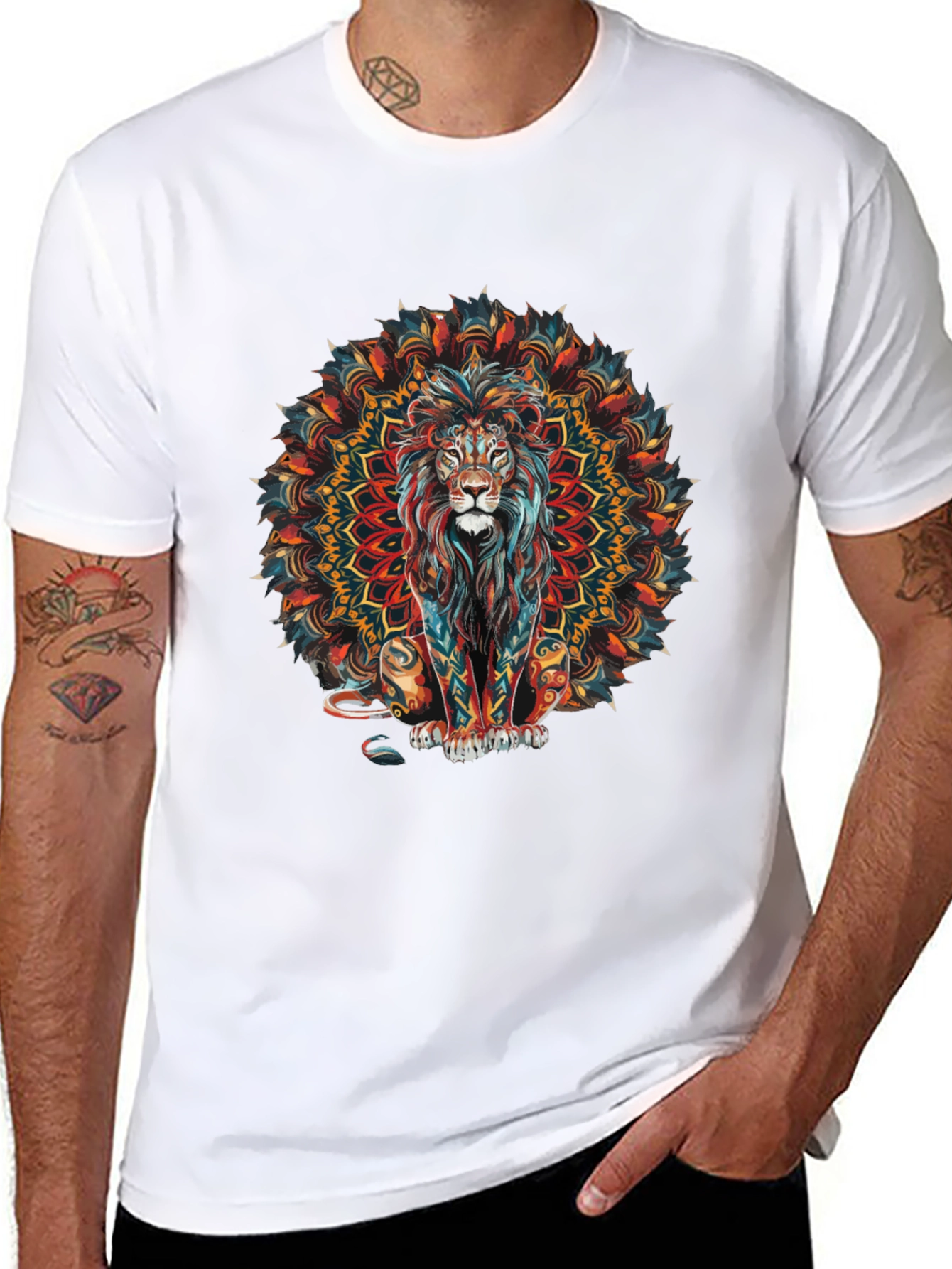 Black Lion Mandala Graphic Black T-Shirt view 8