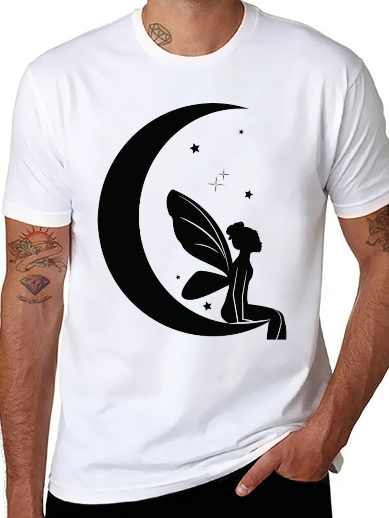 Black Moon Fairy Graphic Tee - Black Cotton Comfort view 8