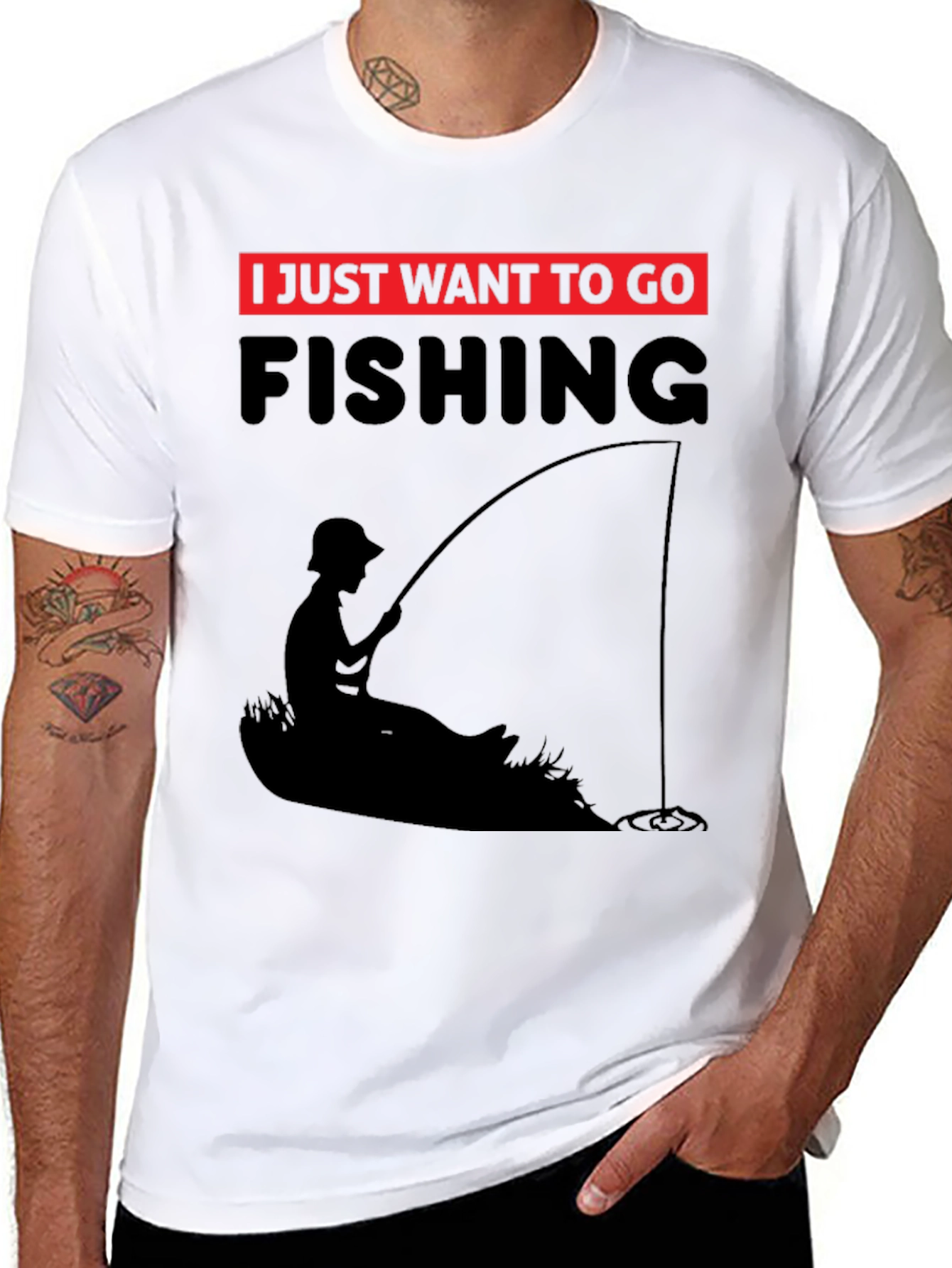 Black Fishing T-Shirt - I Just Want to Go Fishing - Black Tee view 8
