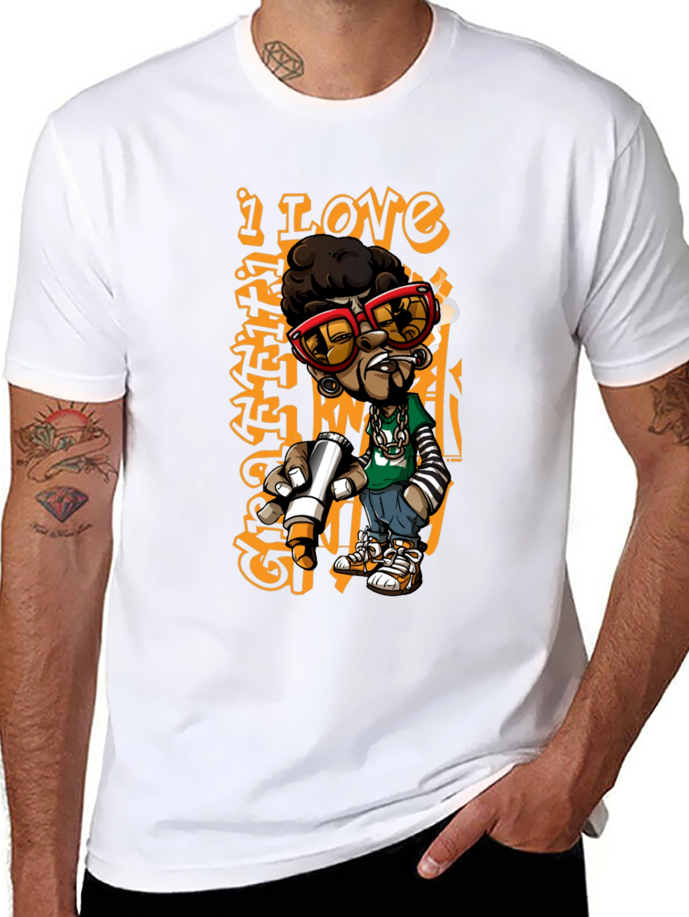 Black Urban Cartoon Graphic Print Black T-Shirt view 8