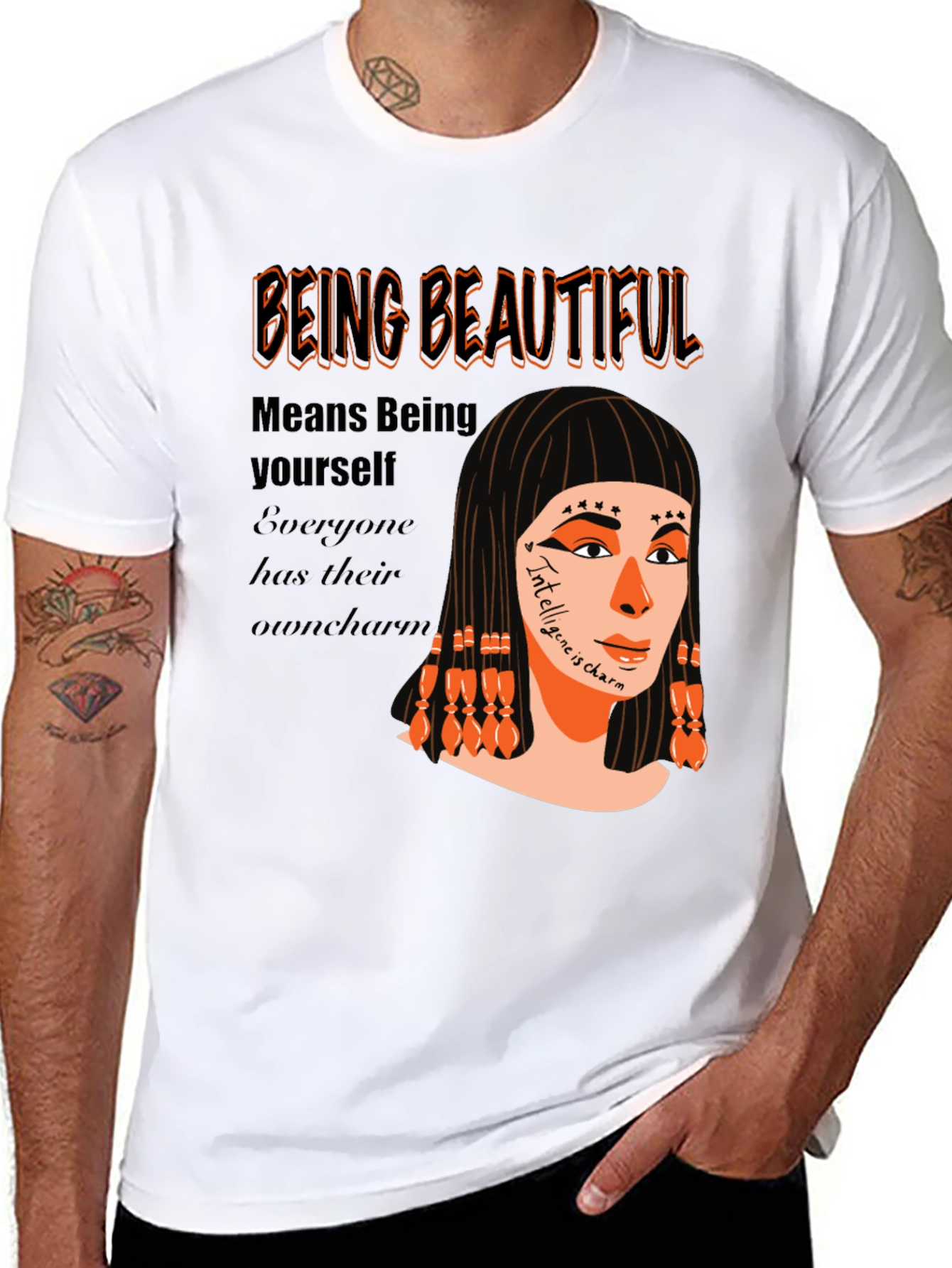 Black Unique Graphic T-Shirt - "Being Beautiful" Design view 8