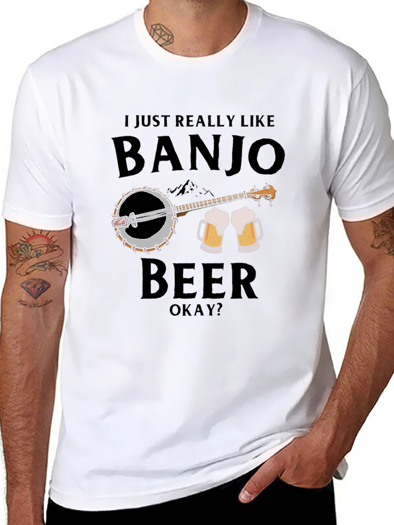 Black Banjo and Beer Graphic T-Shirt view 8