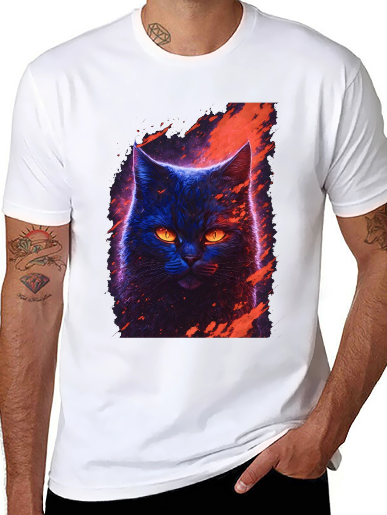 Black Cyberpunk Cat T-Shirt - Artistic Graphic Tee view 8