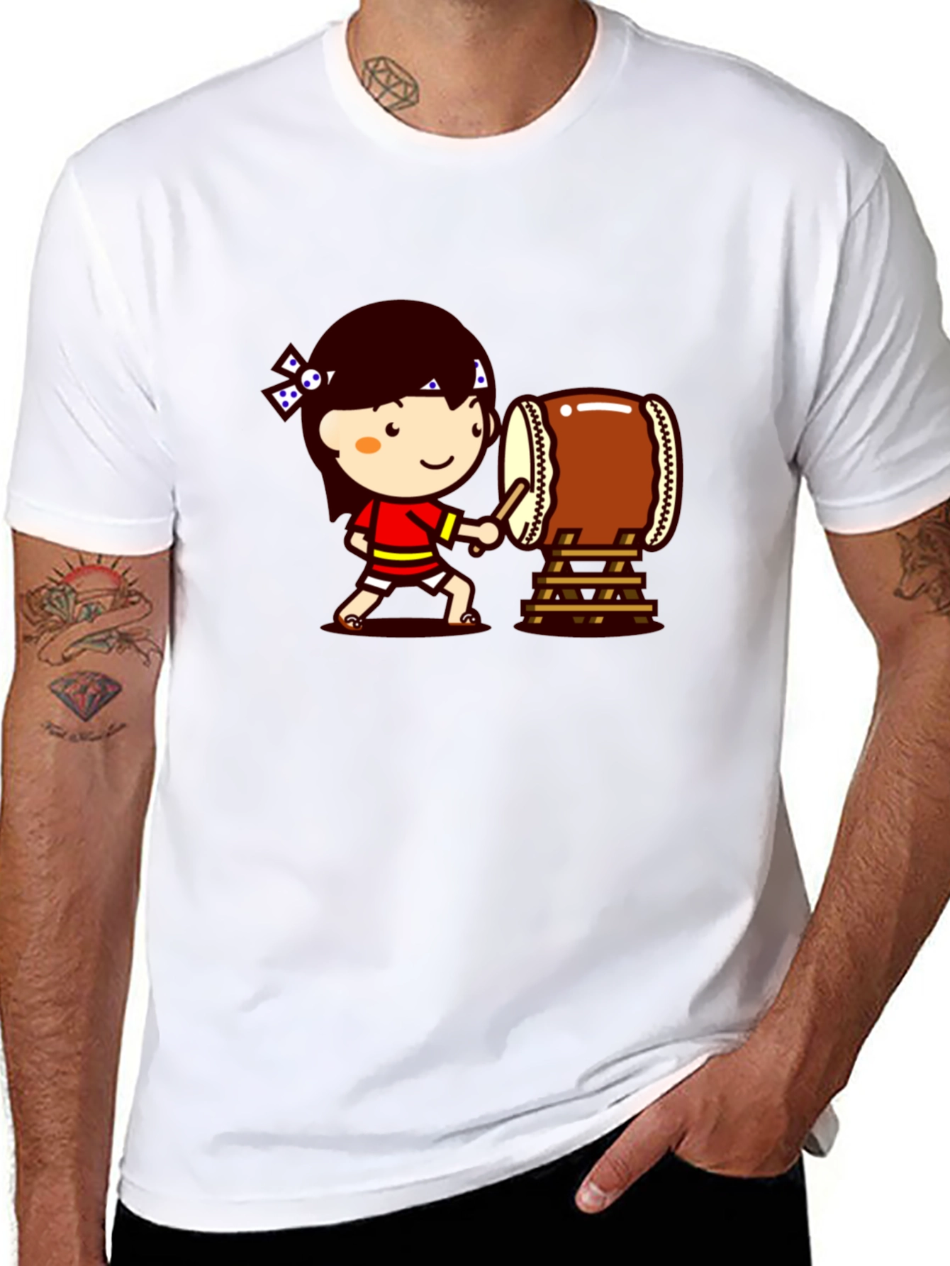 Black Cartoon Drummer Black T-Shirt view 8