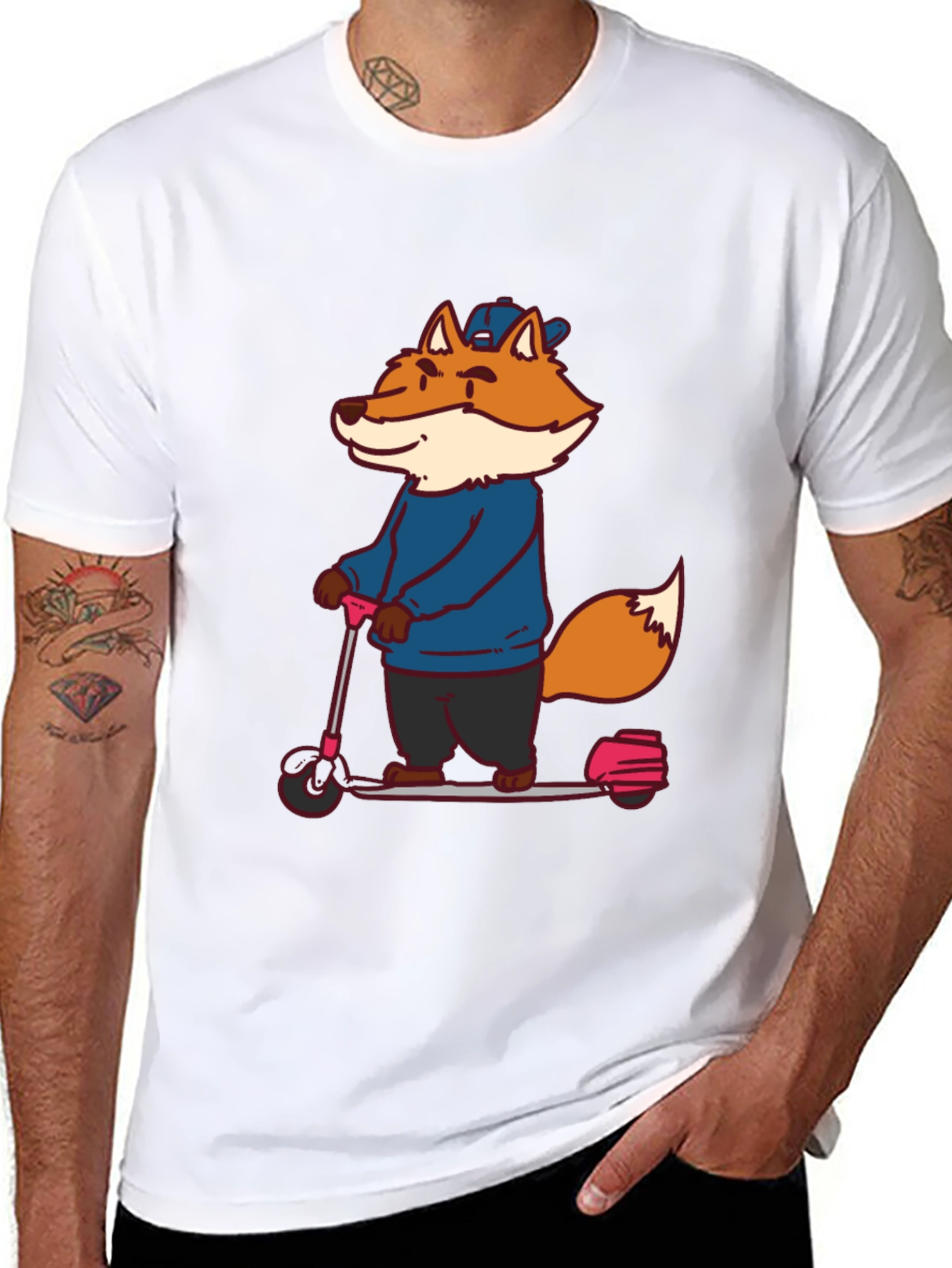 Black Fox on Scooter Graphic Tee - Unisex Black T-Shirt view 8