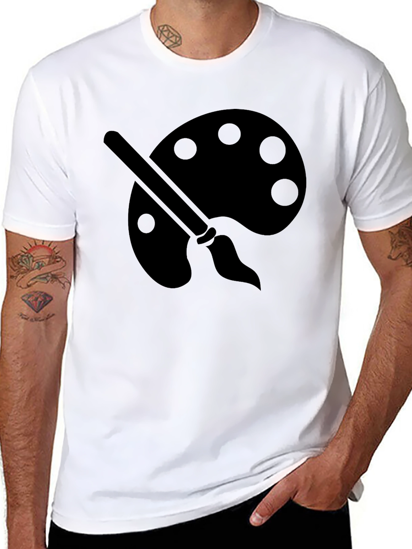 Black Artist Palette Graphic Tee - Black Cotton Crewneck T-Shirt view 8