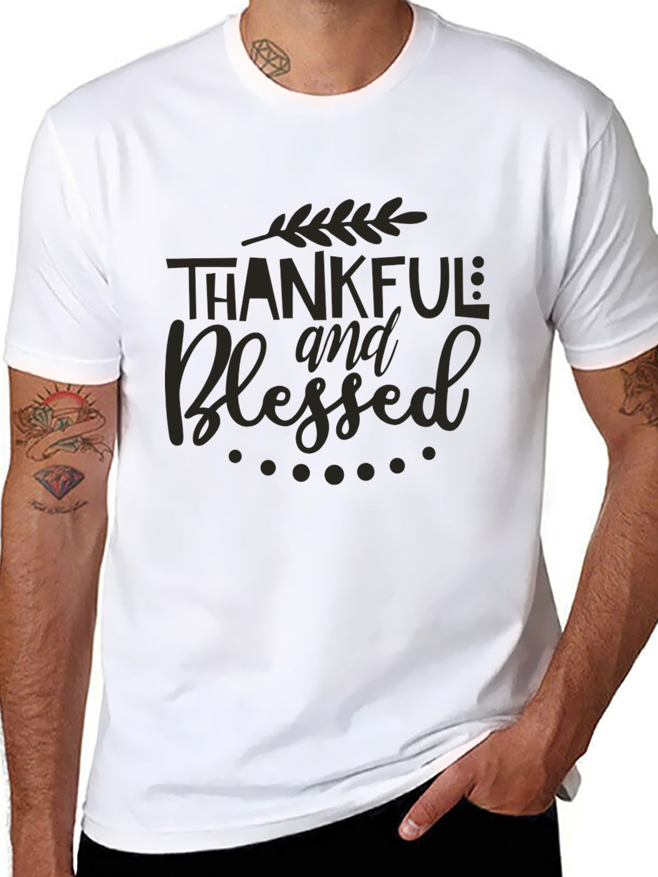 Black Thankful & Blessed Graphic Tee - Soft Cotton Blend view 8