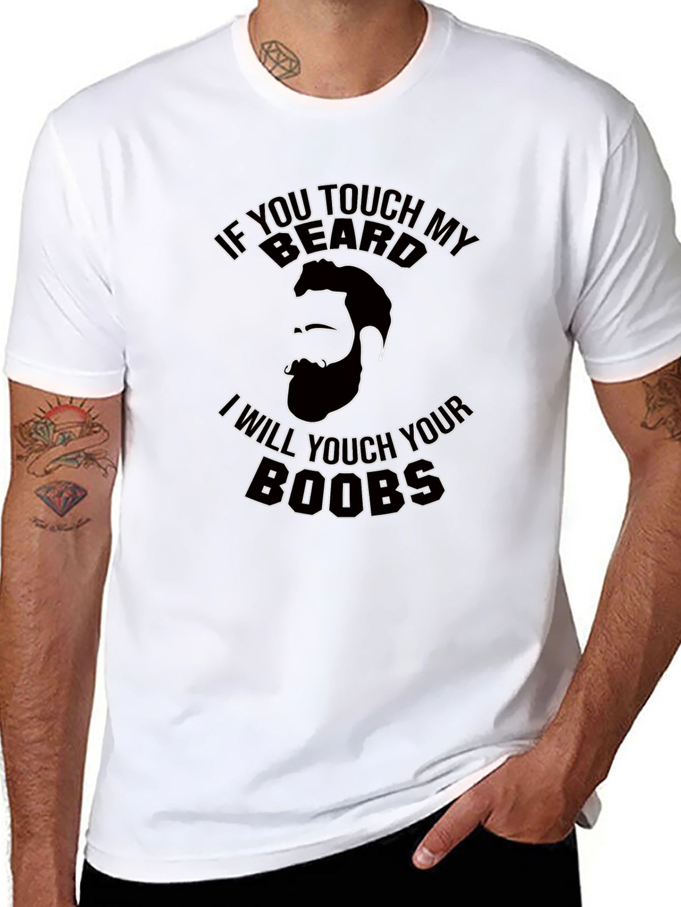 Black Funny Beard Graphic T-Shirt - If You Touch My Beard Tee view 8