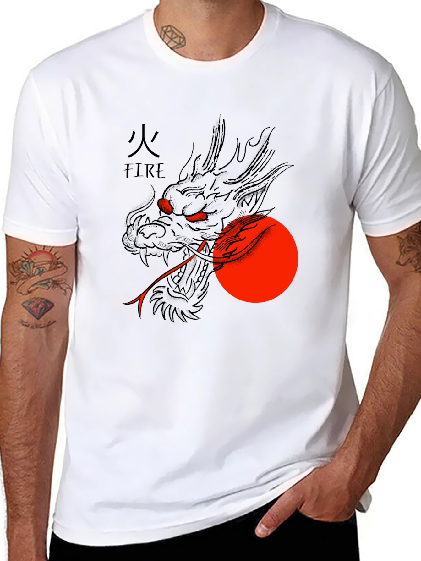 Black Dragon Fire Graphic Tee - Black Cotton Blend view 8