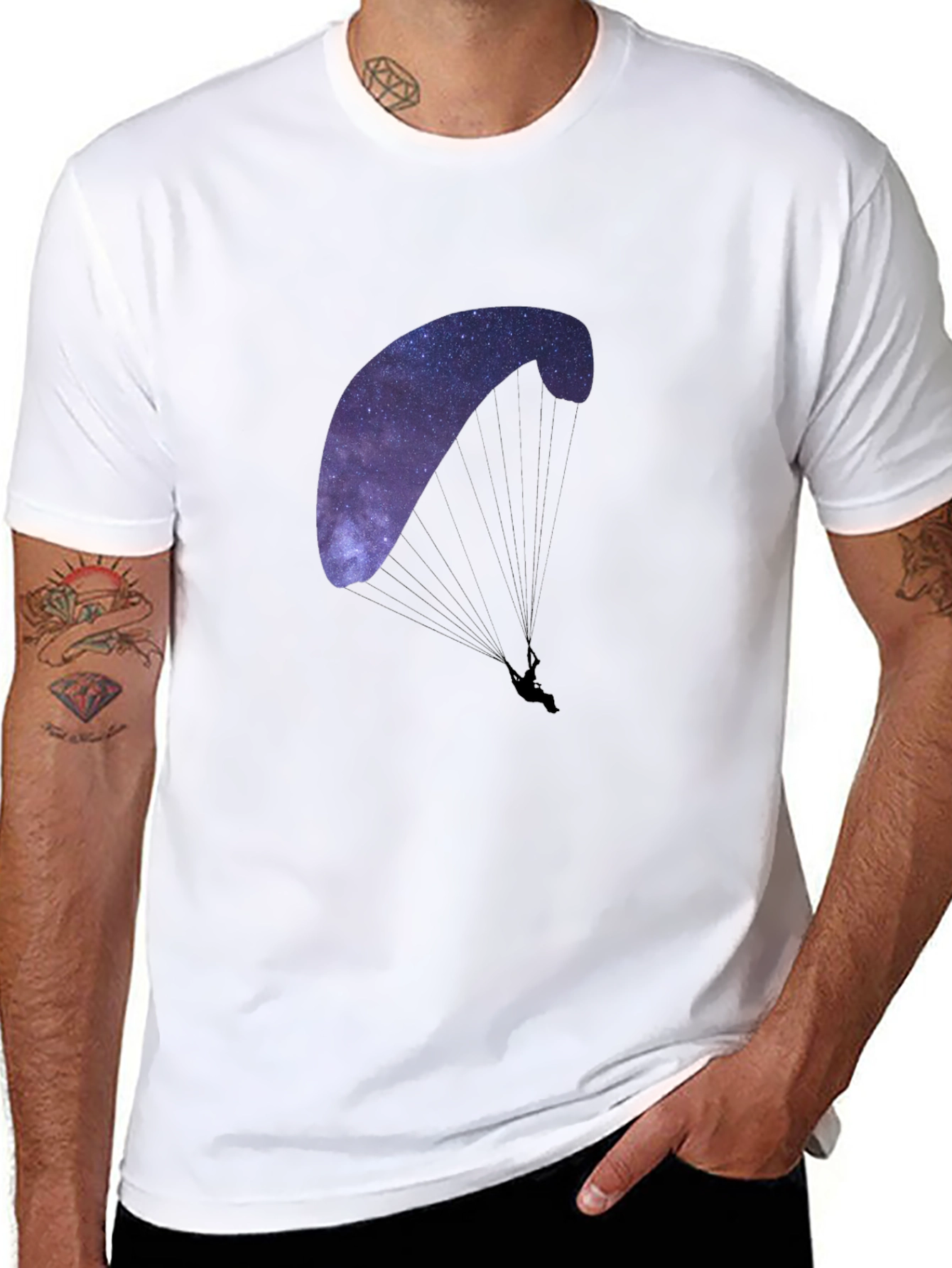 Black Galaxy Paragliding Graphic Tee - Black Cotton Blend view 8
