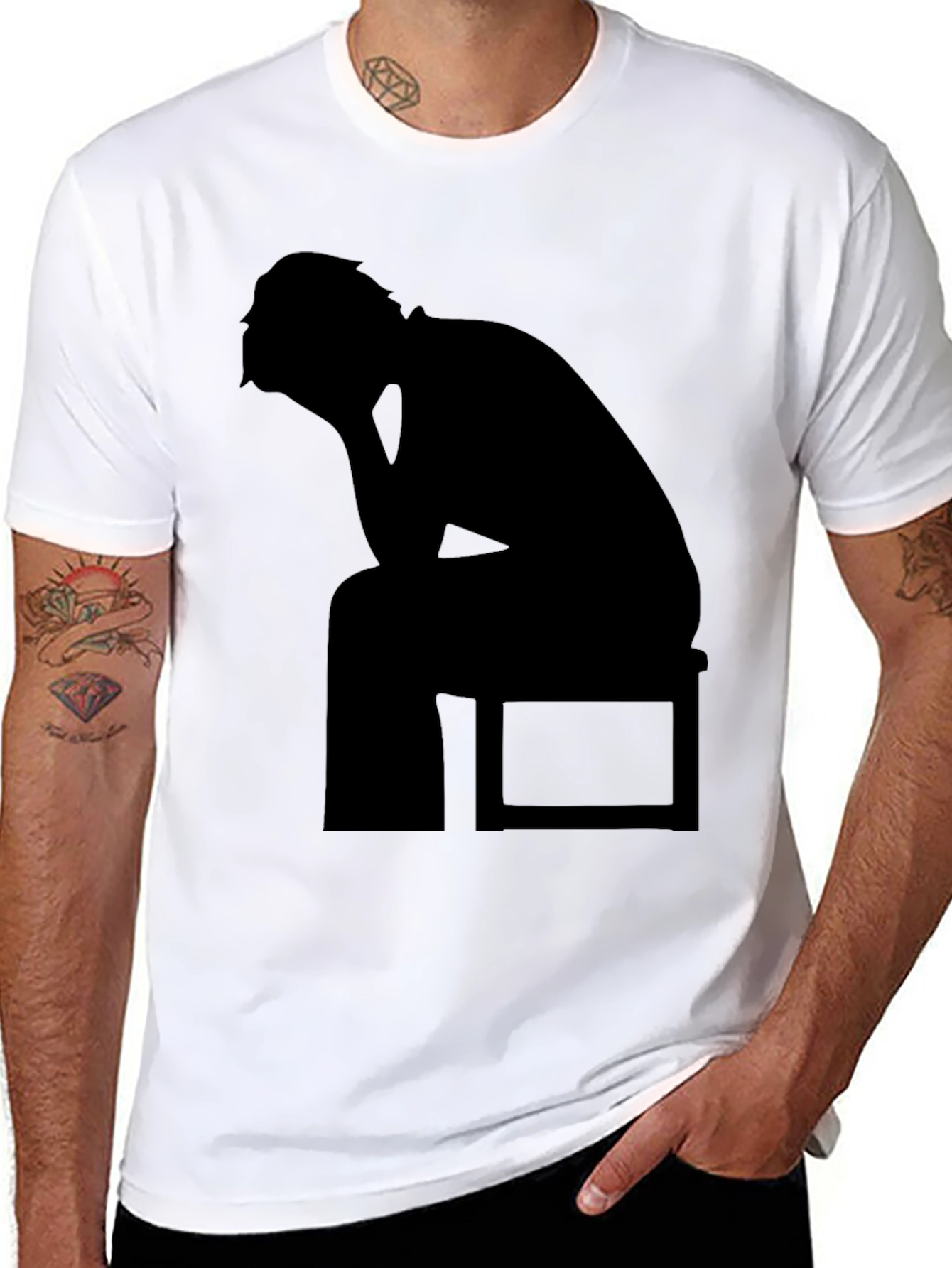 Black Silhouette T-Shirt - Thinking Man Design view 8