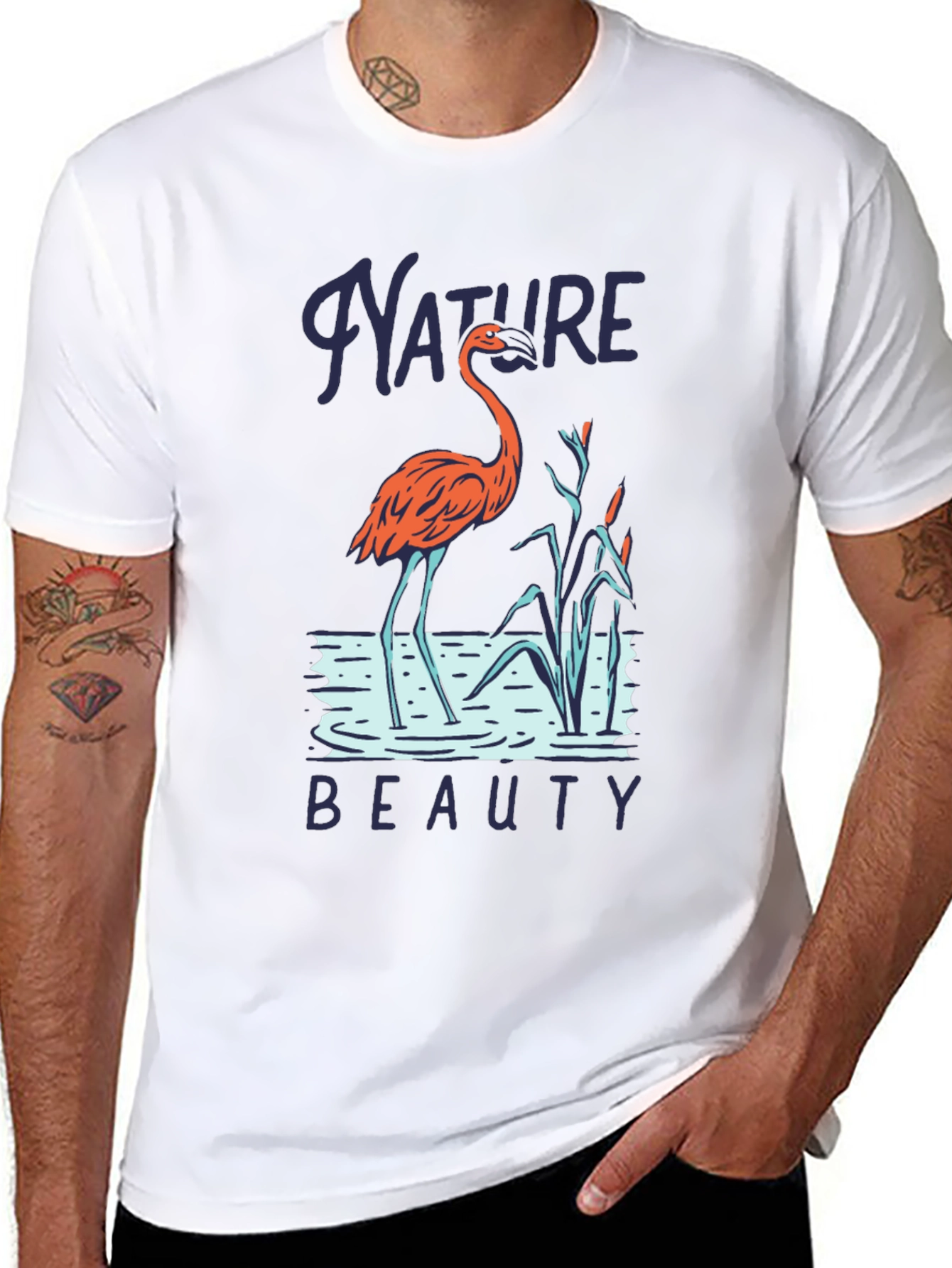 Black Nature Beauty Flamingo T-Shirt view 8