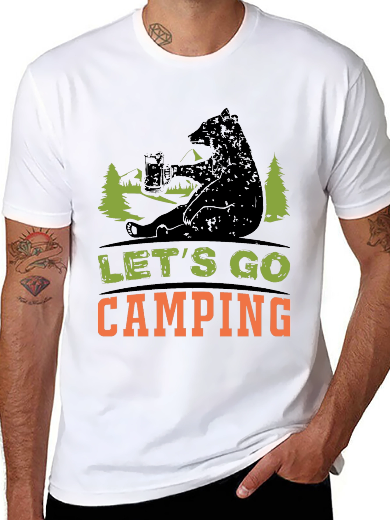 Black Let's Go Camping Bear T-Shirt view 8