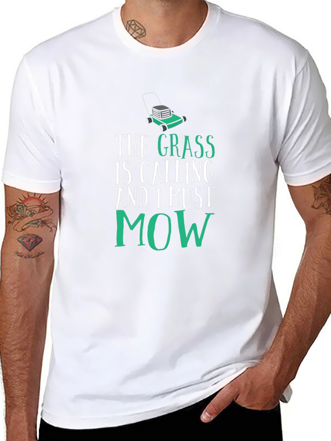 Black Funny Lawn Mowing T-Shirt - The Grass is Calling view 8