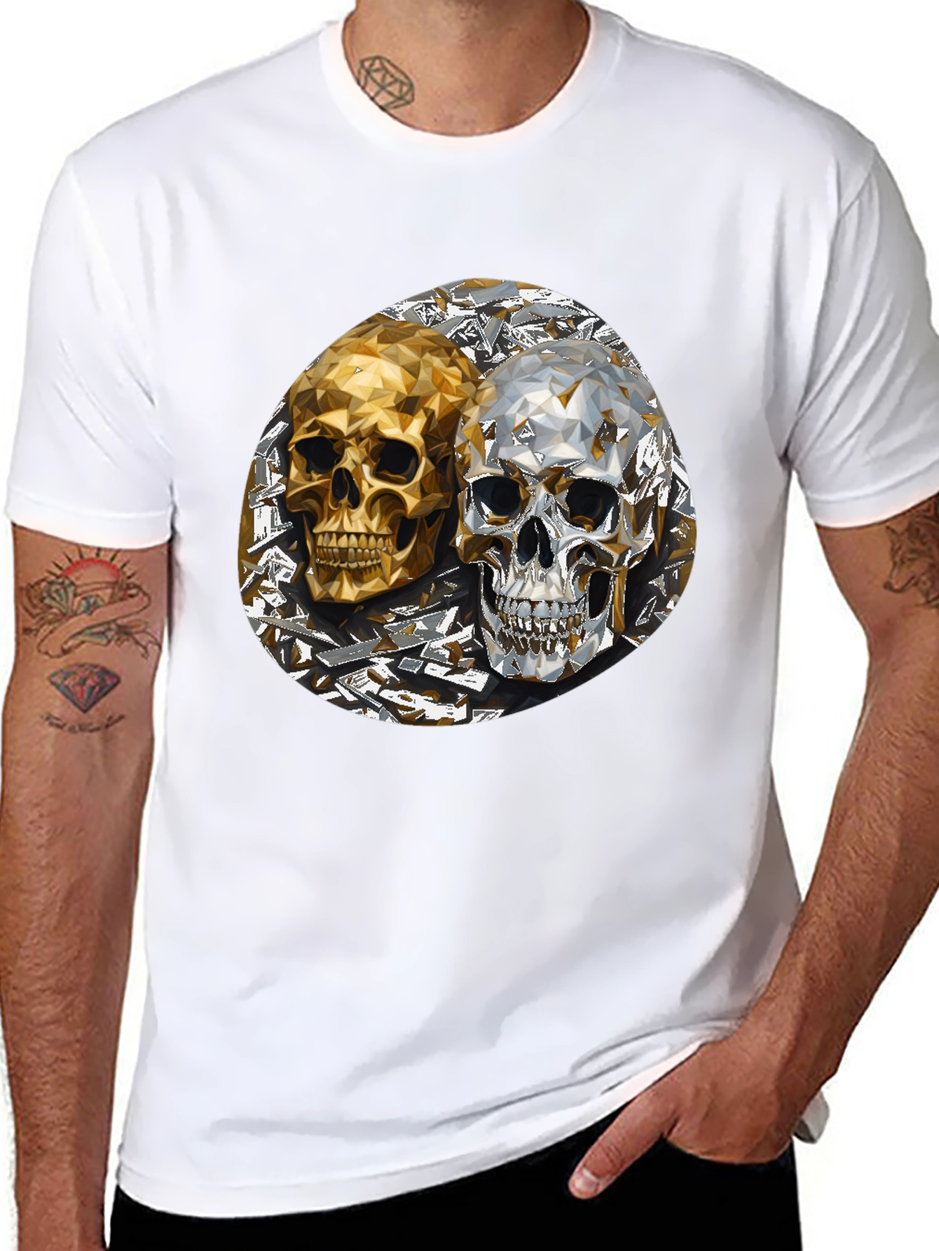Black Skull Art Graphic Print Men's T-Shirt view 8