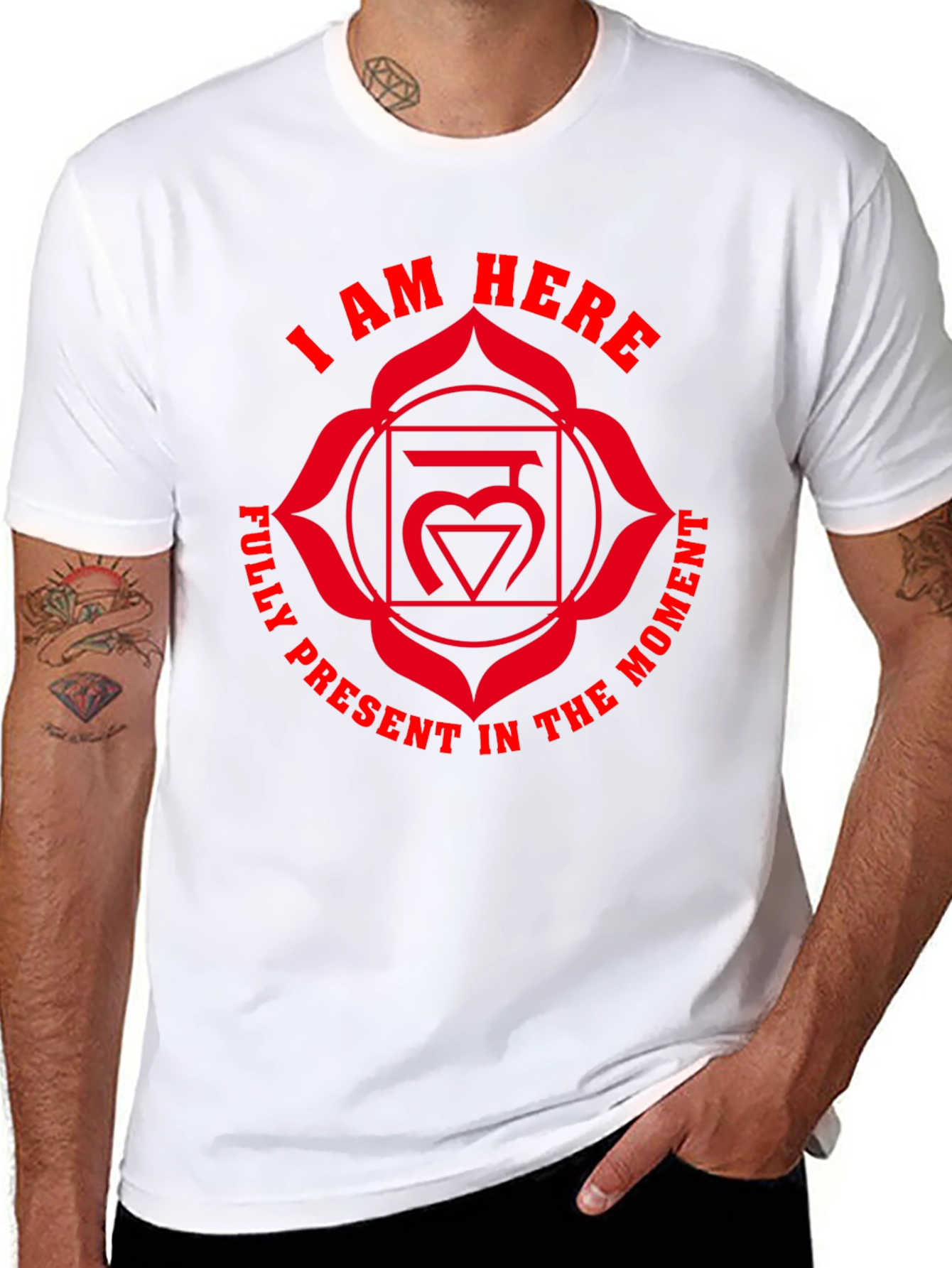 Black I Am Here Chakra T-Shirt - Present Moment Design view 8