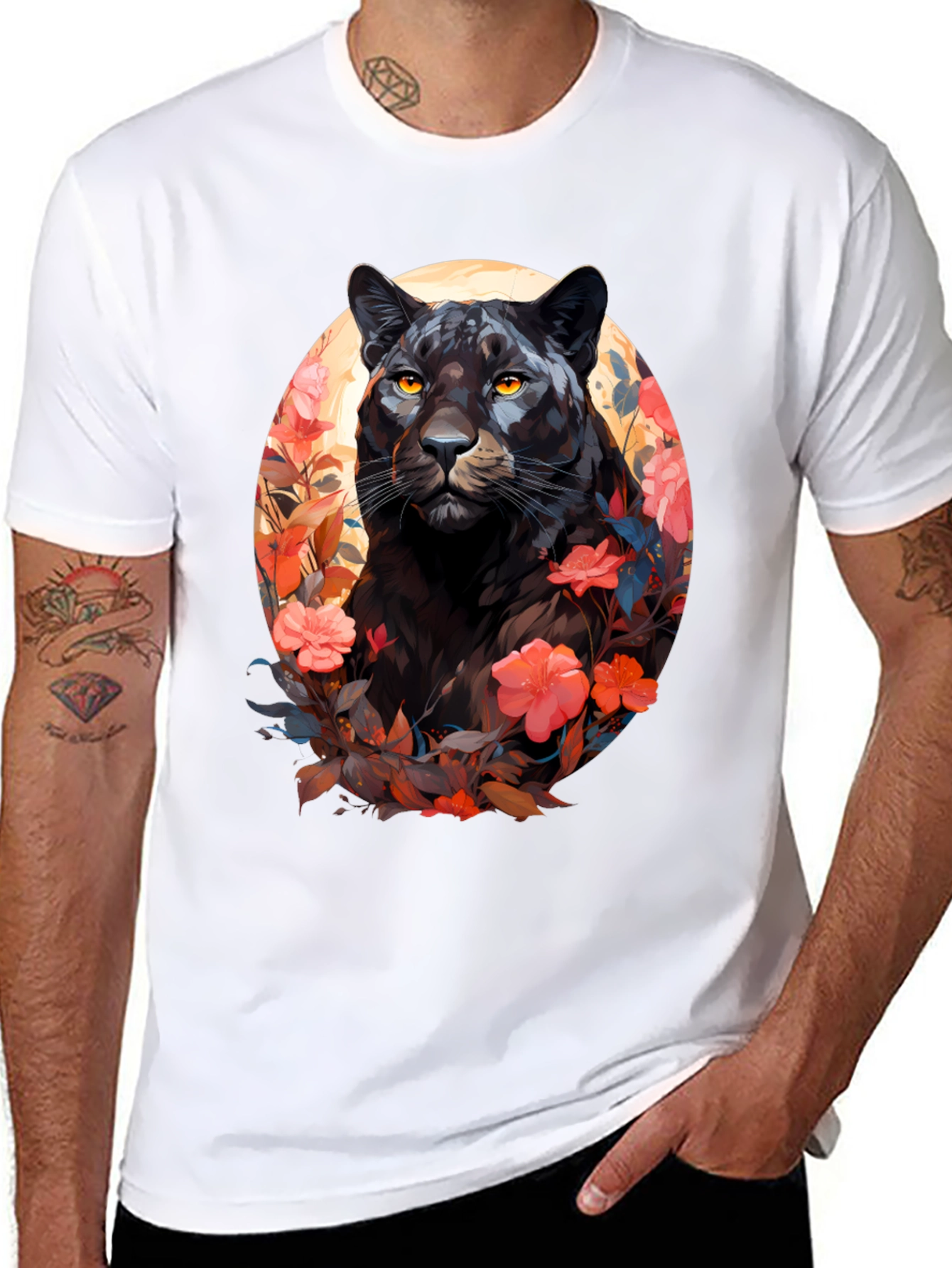 Black Black Panther Floral Graphic Tee view 8