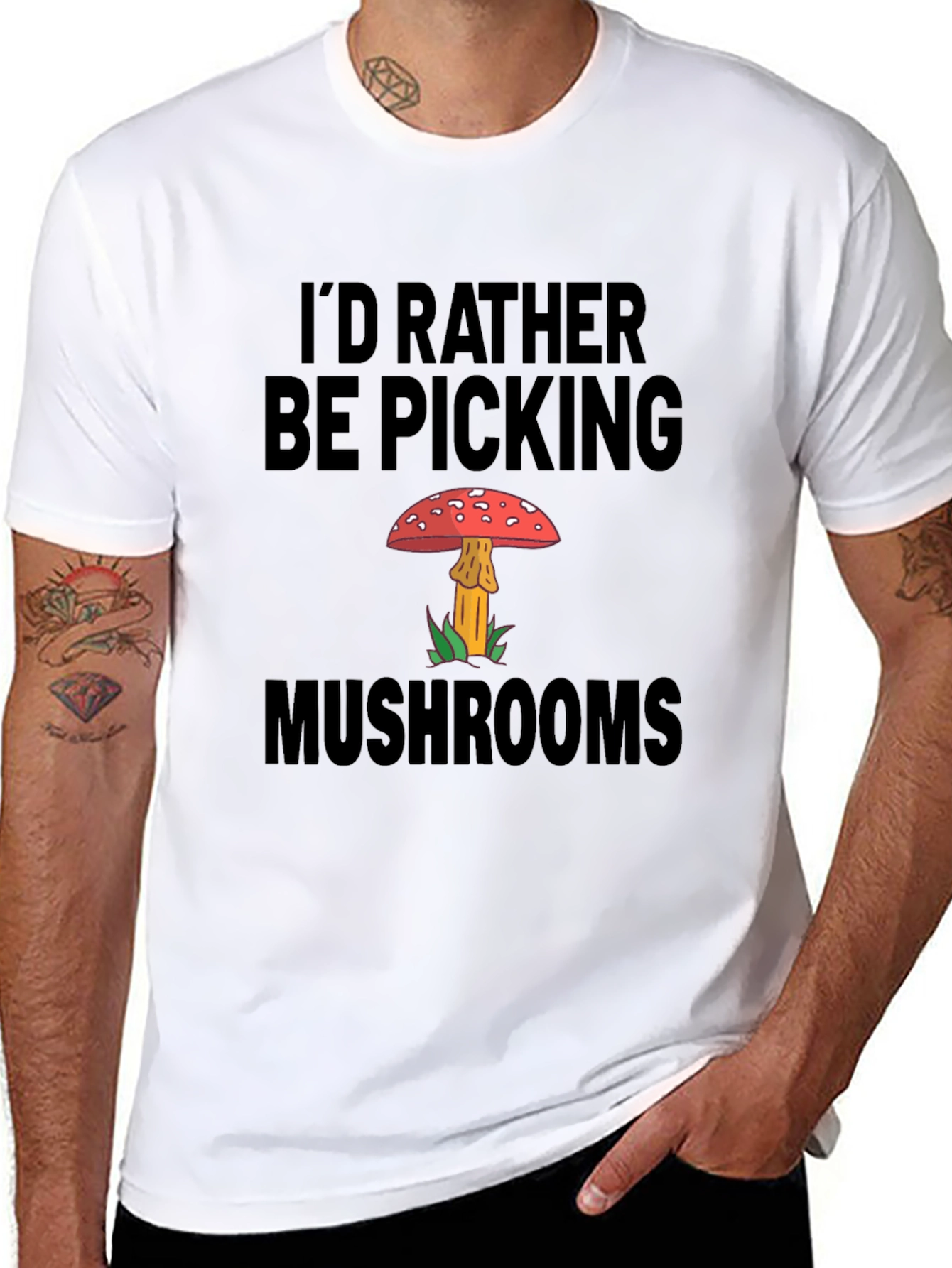 Black Mushroom Picker Graphic T-Shirt view 8