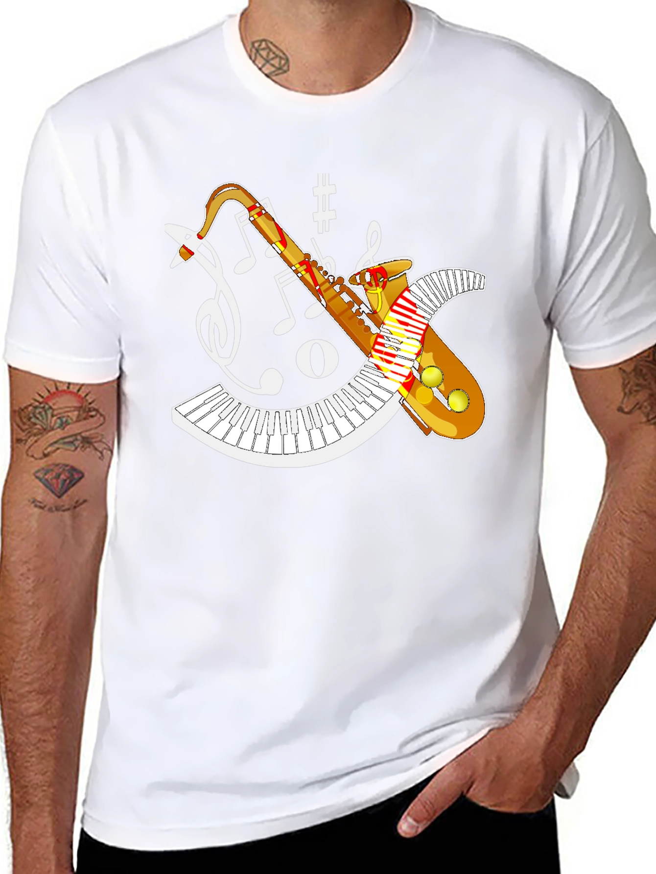 Black Saxophone Music Notes T-Shirt view 8