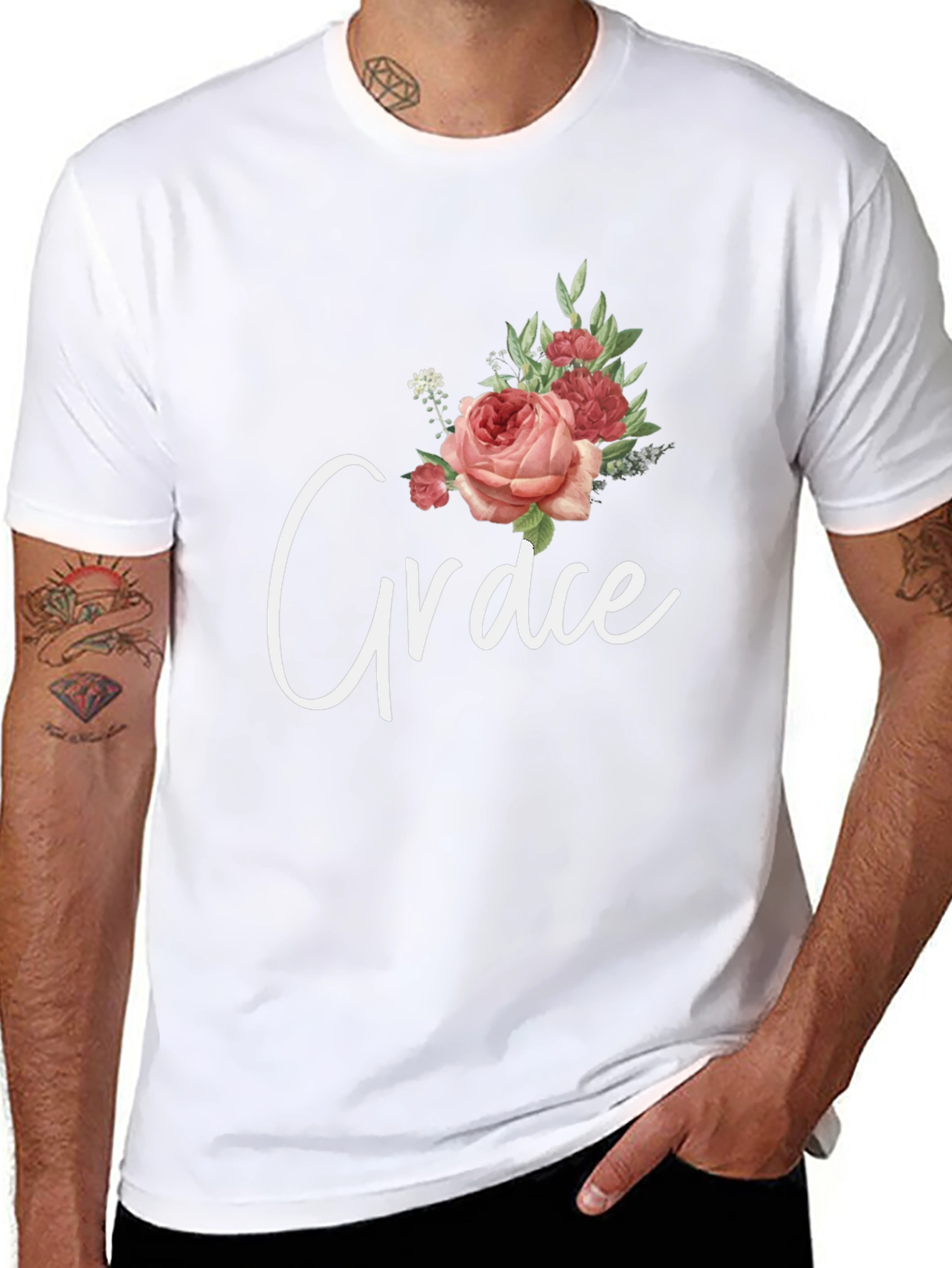 Black Grace Floral Graphic T-Shirt - Stylish Unisex Tee view 8