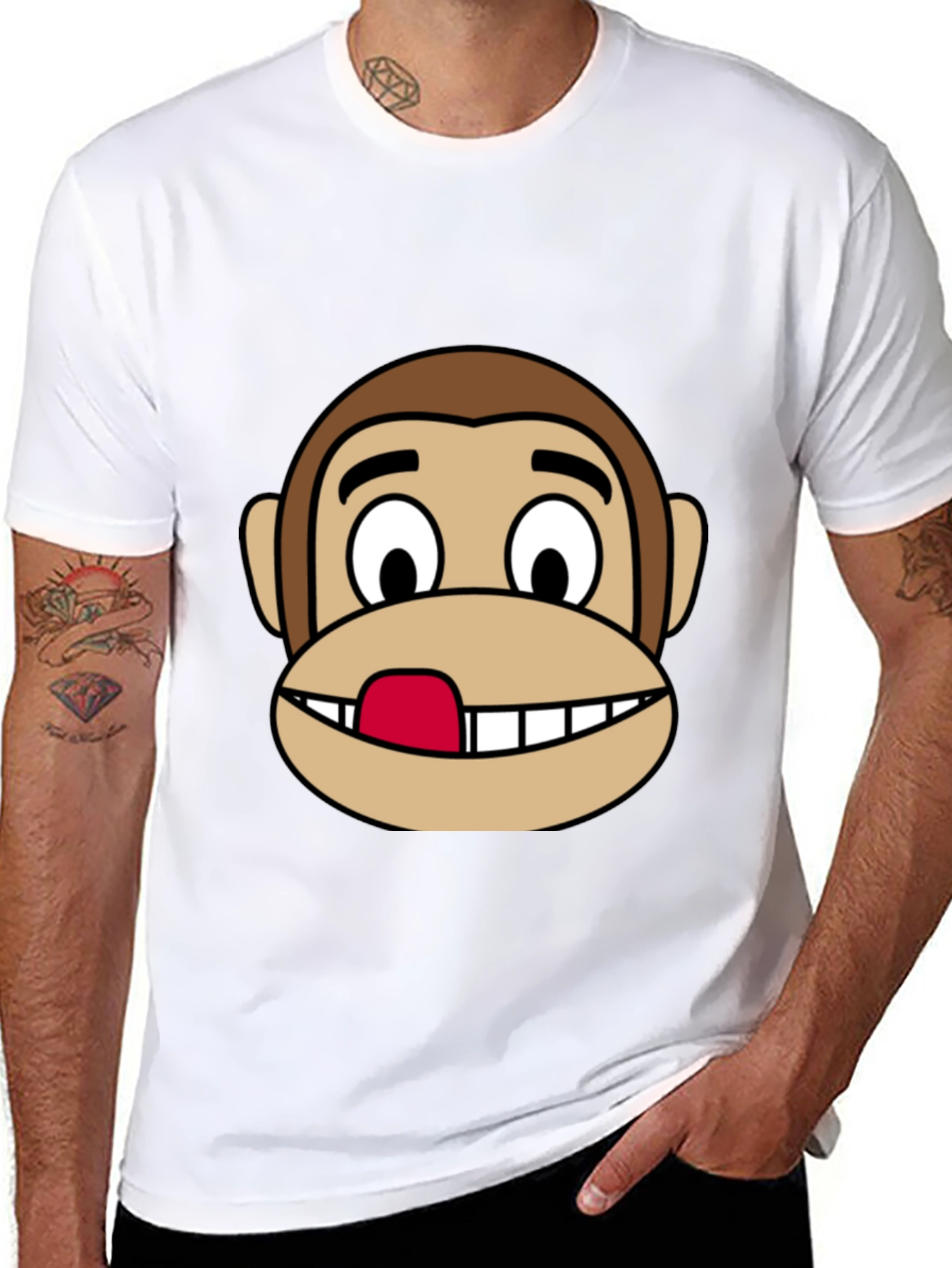 Black Funny Monkey Face Graphic Tee - Black Cotton T-Shirt view 8