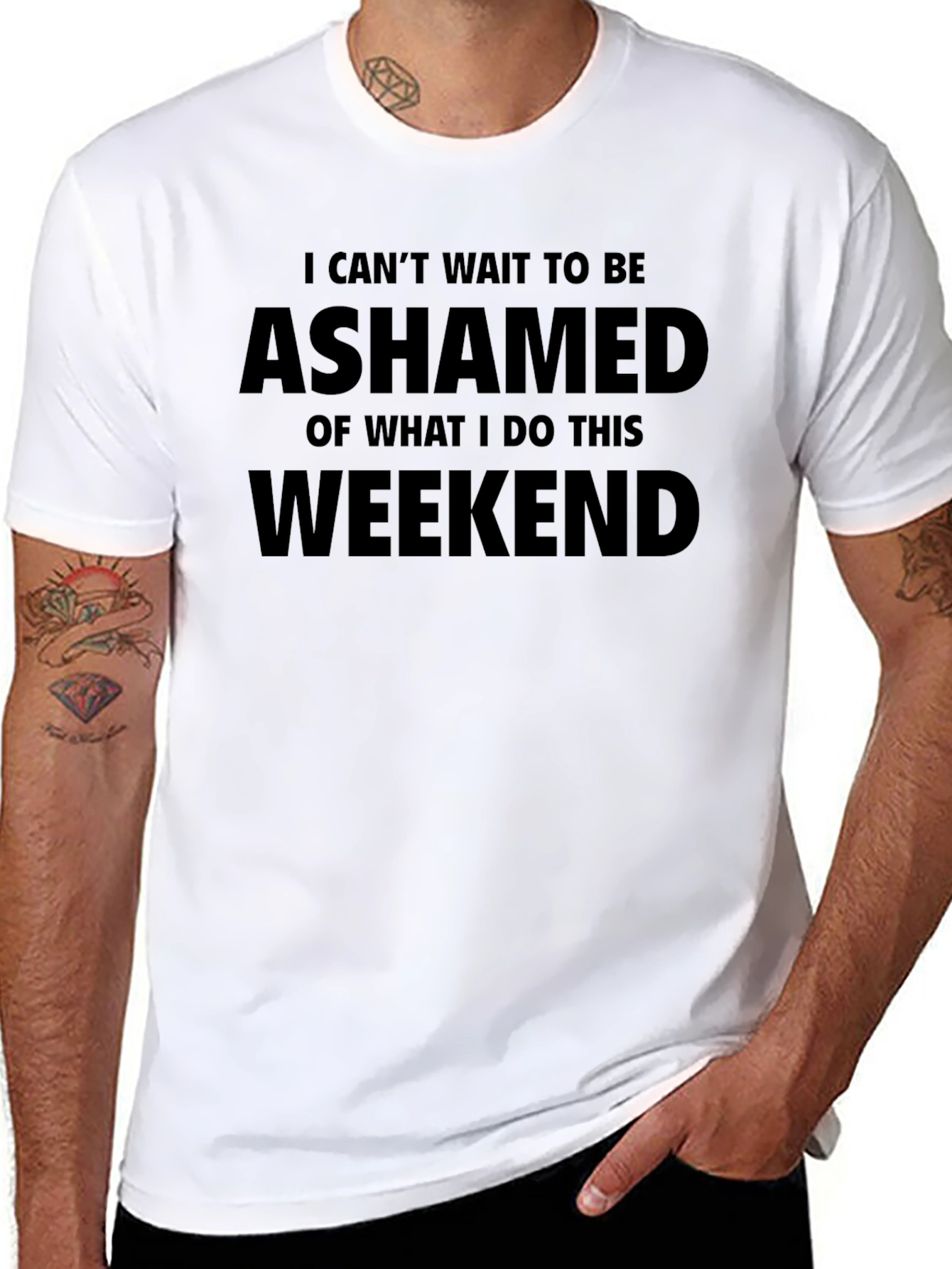 Black Ashamed Weekend T-Shirt - Funny Slogan Tee view 8