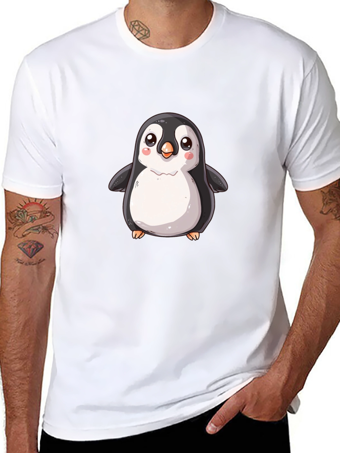 Black Cute Cartoon Penguin Black T-Shirt view 8