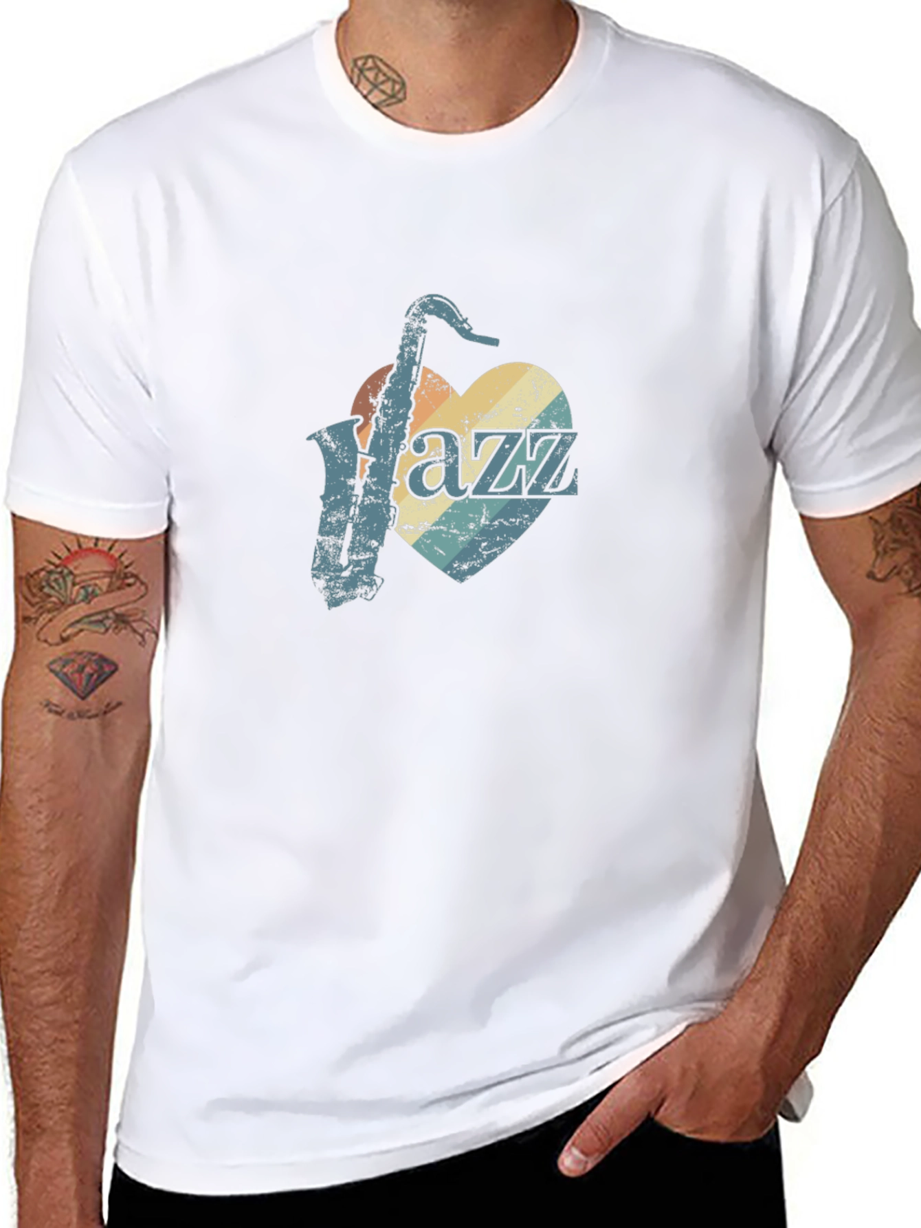 Black Vintage Jazz Saxophone Heart Graphic Tee - Black view 8